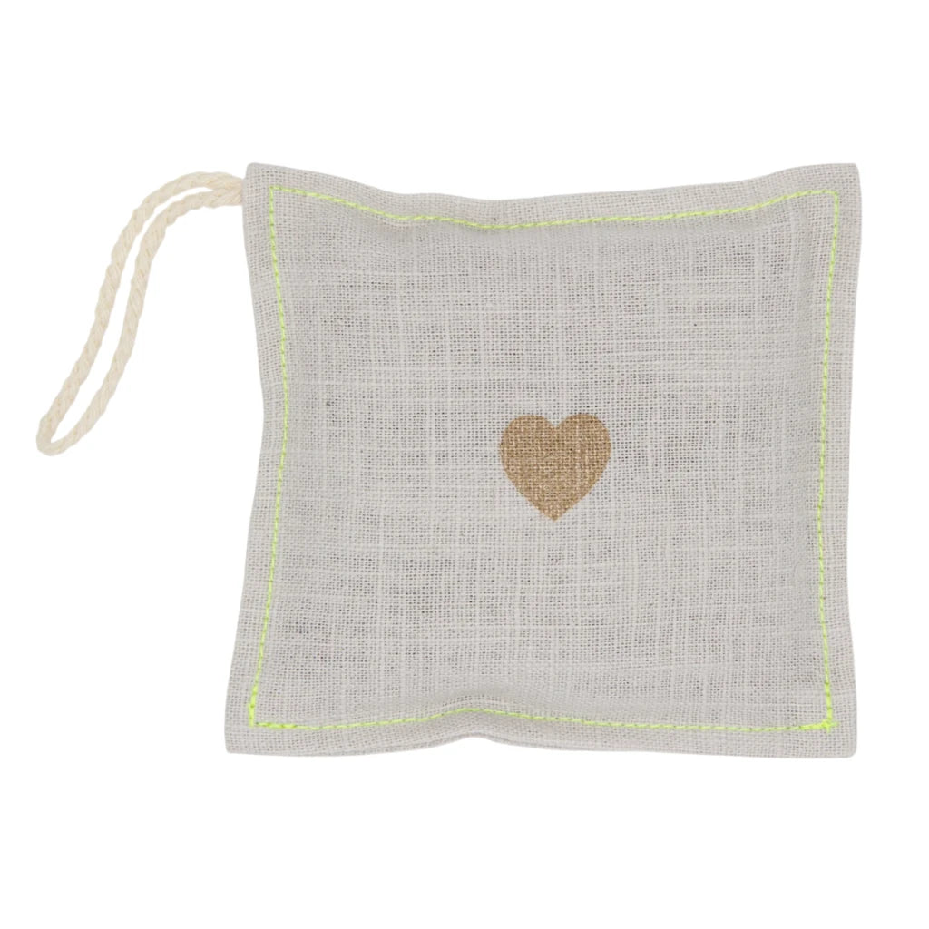Leinen Duftsachet 10x10cm, Minze, Light Grey / Neongelb
