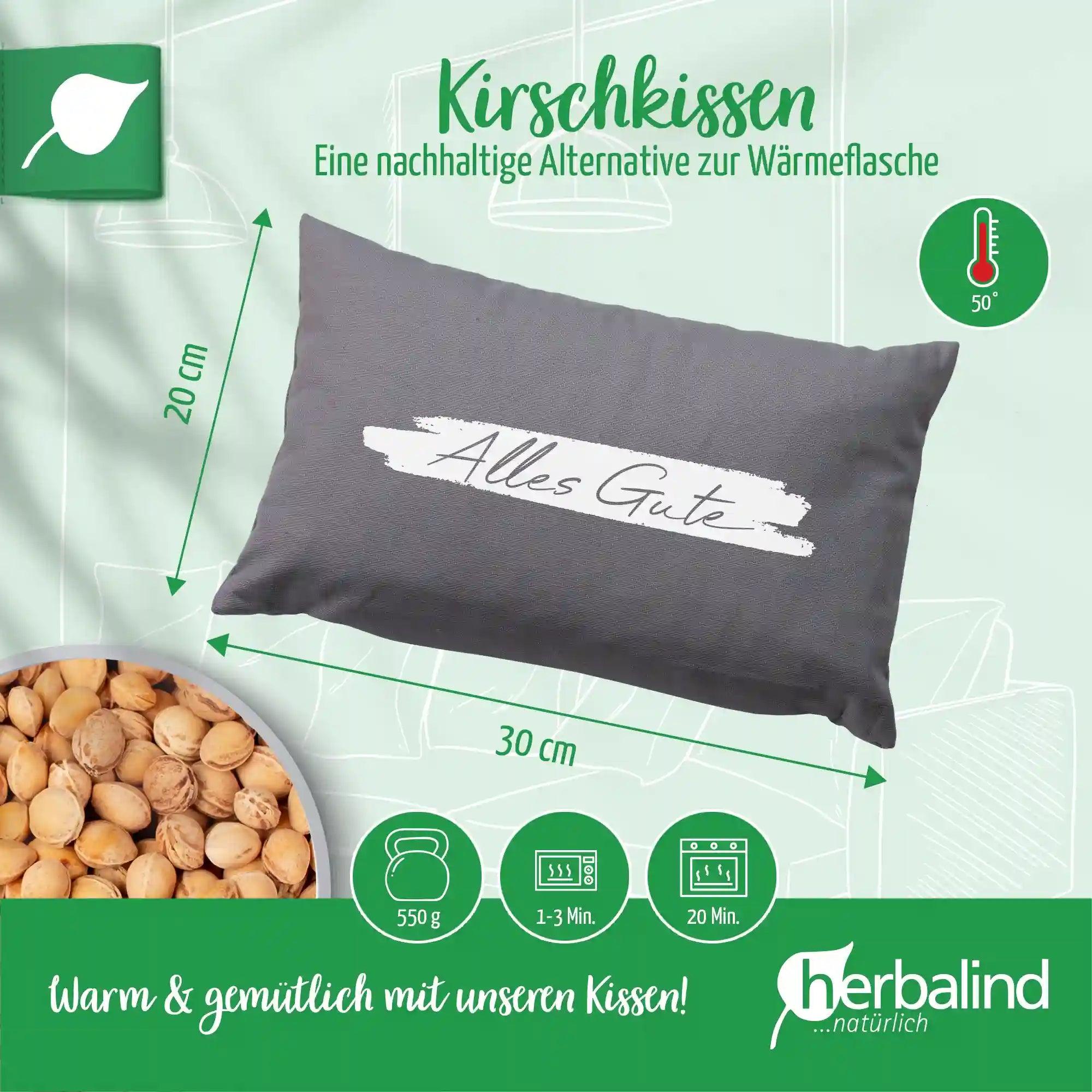 Kirschkernkissen, anthrazit, Alles Gute, 20x30cm, 2080_4