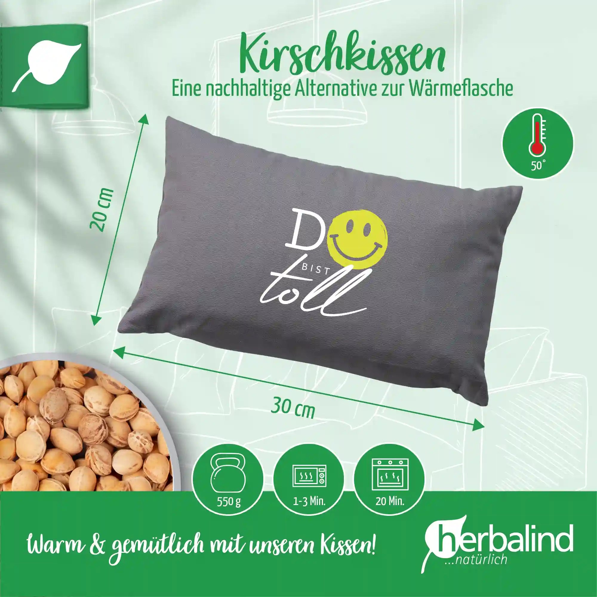 Waermekissen, Du bist toll Smiley, anthrazit, Kirschkerne, 20x30cm, 2082_4