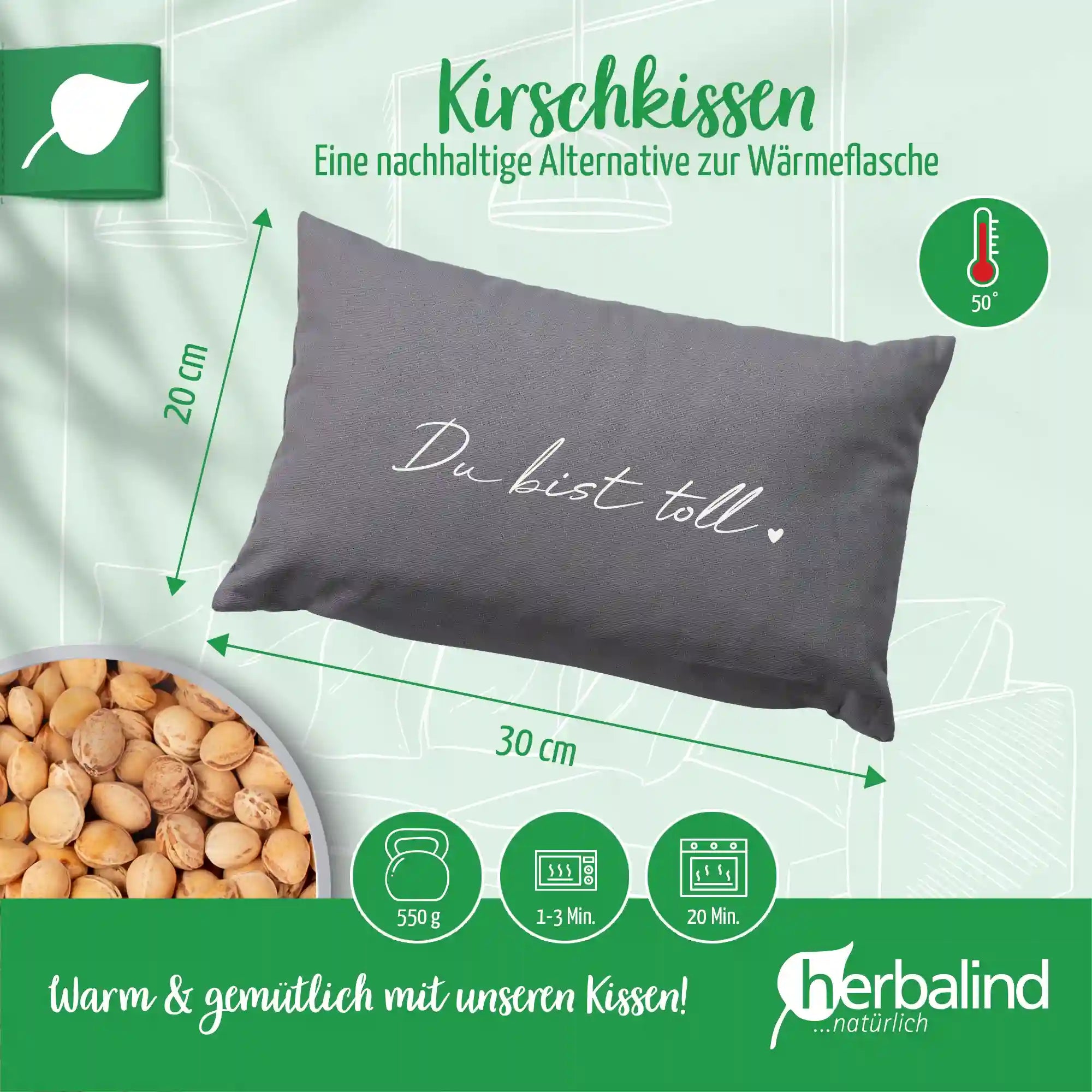 Kirschkernkissen, anthrazit, Du bist toll, 20x30cm, 2083_4