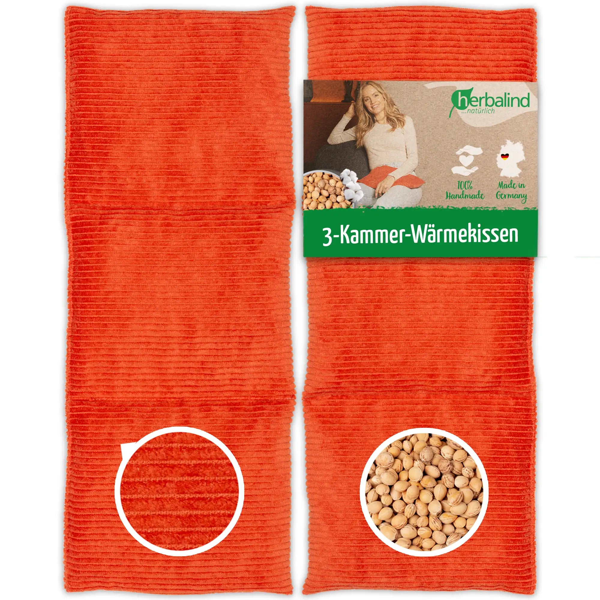Warmekissen, Cord orange, Kirschkerne, 50x20cm, 2094_1