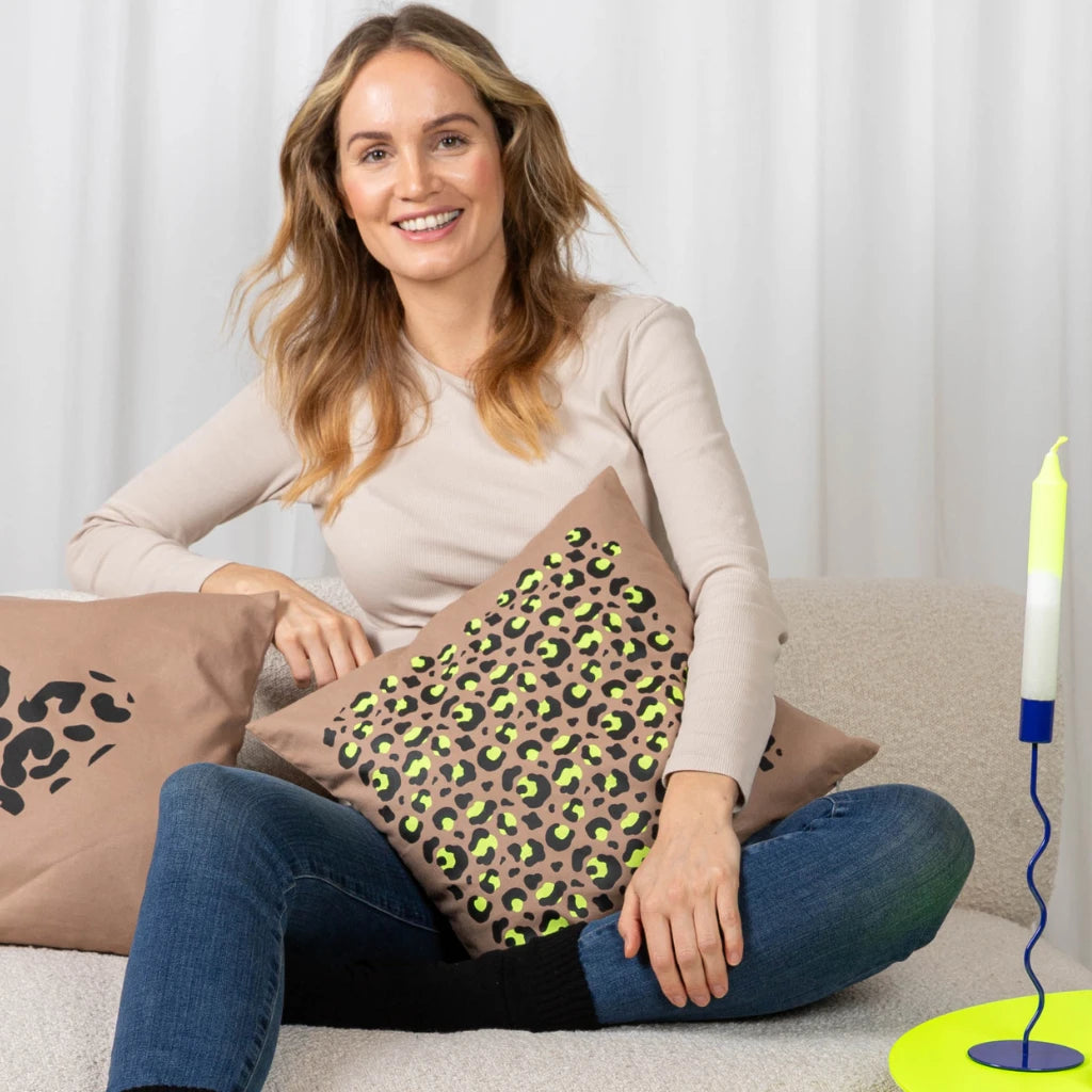 Kissenbezug 40x40cm, Canvas taupe Leo Allover klein