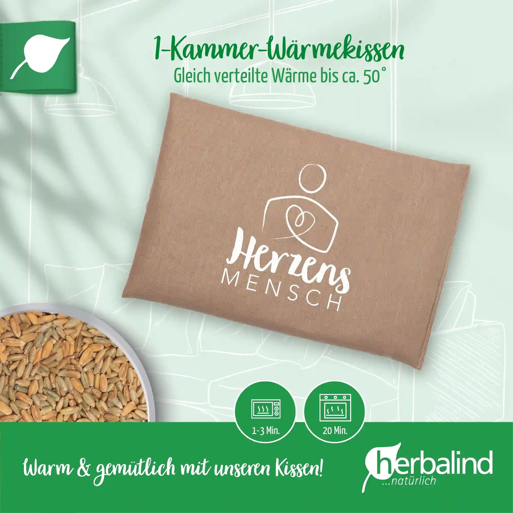 Getreidekissen "Herzensmensch", sand 30x20cm