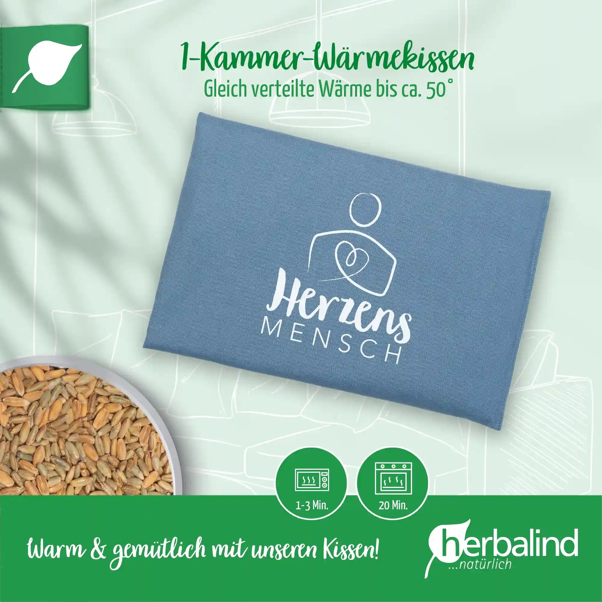 Getreidekissen "Herzensmensch", Blau 30x20cm