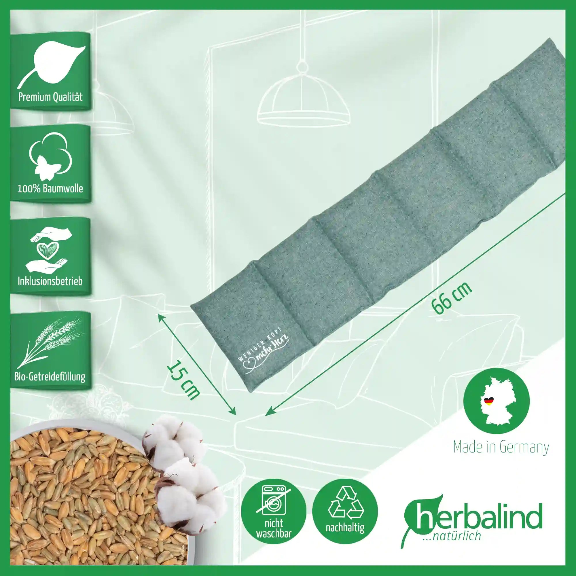 Getreidekissen, Minze, fichte, Flanell, 66x15cm, 4077_4