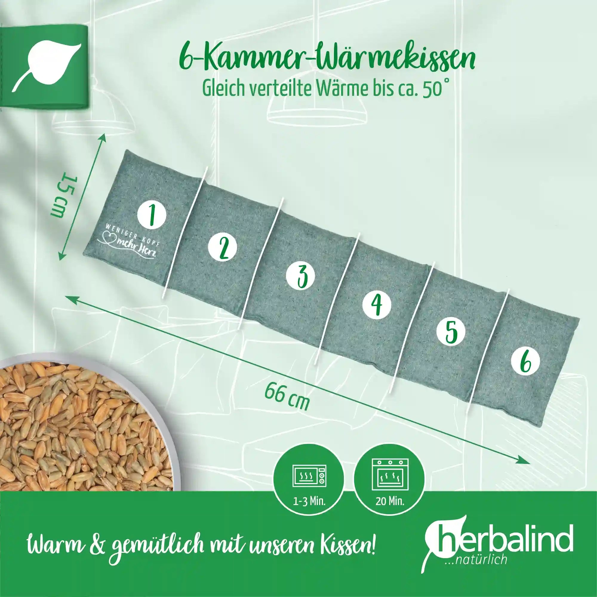 Waermekissen, Flanell fichte, Koerner, Getreide mit Minze, 66x15cm, 4077_2