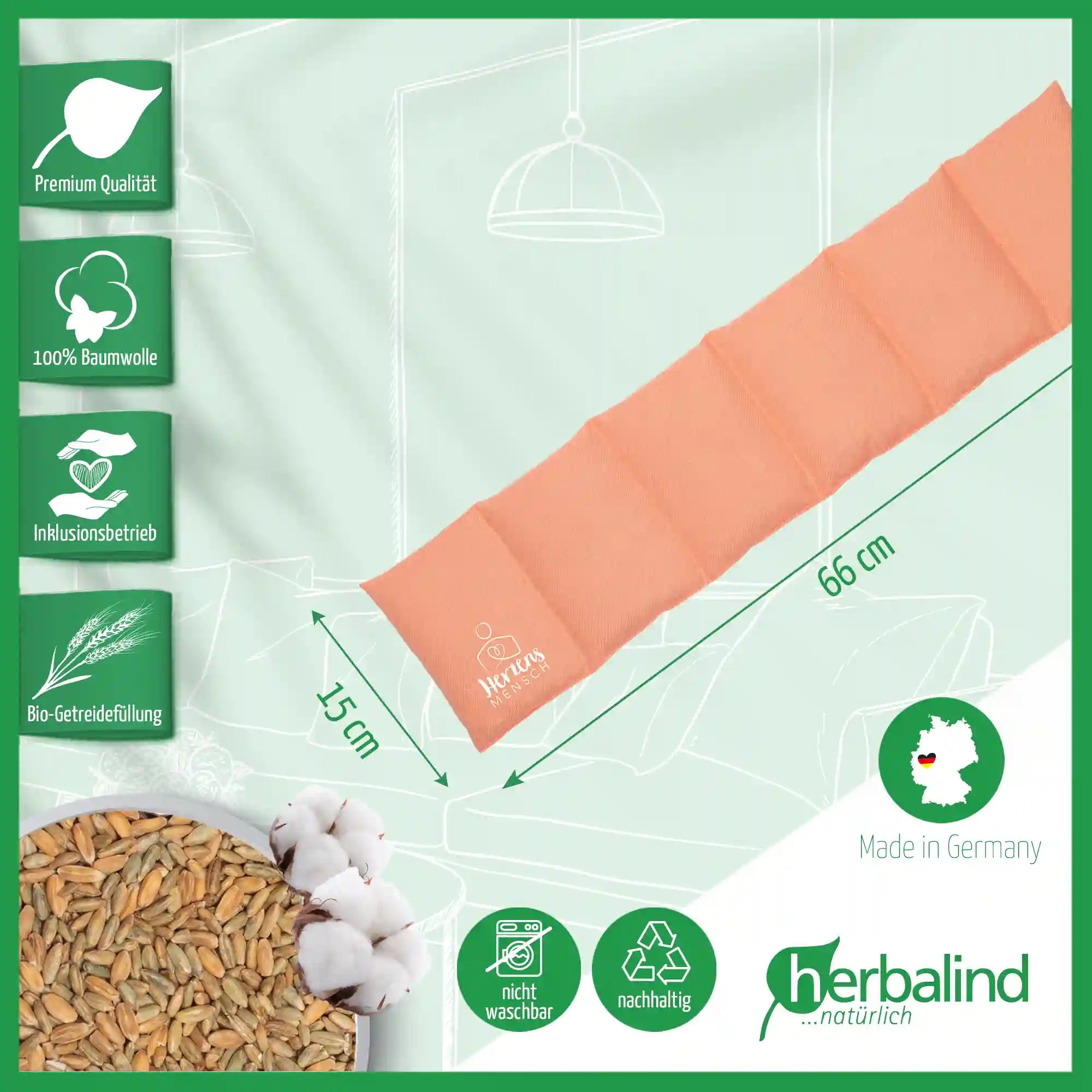 Getreidekissen "Herzensmensch", Blush 66x15cm