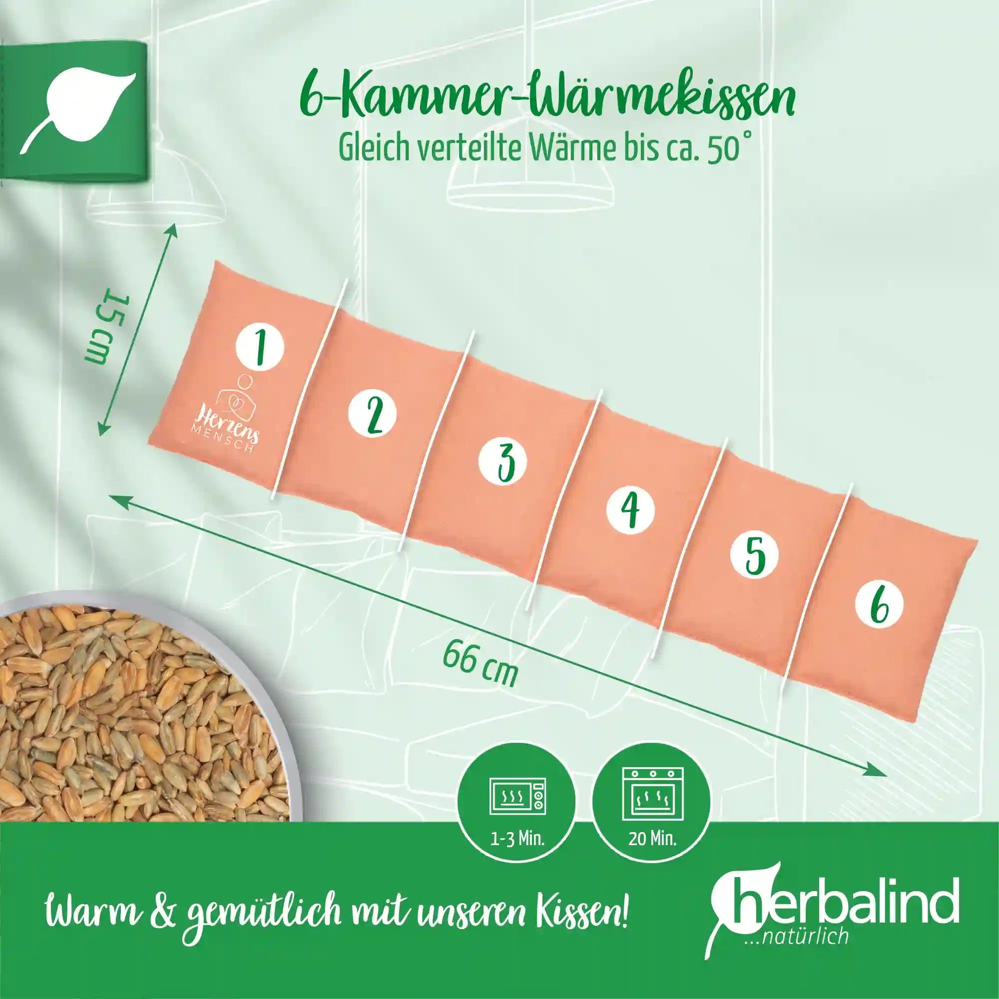 Getreidekissen "Herzensmensch", Blush 66x15cm