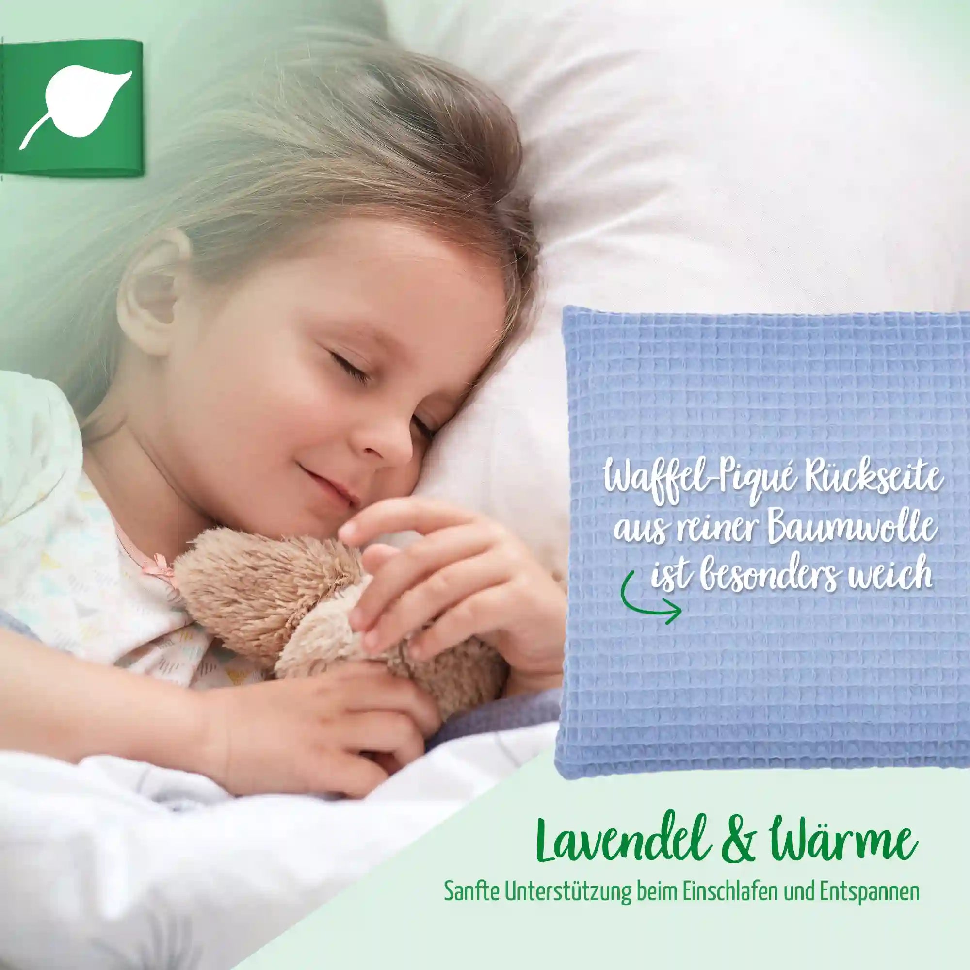 Waermekissen, Kinderkissen, Traeumeland, Waffel Pique blau, Koerner, Getreide, 19x19cm, 4102_4