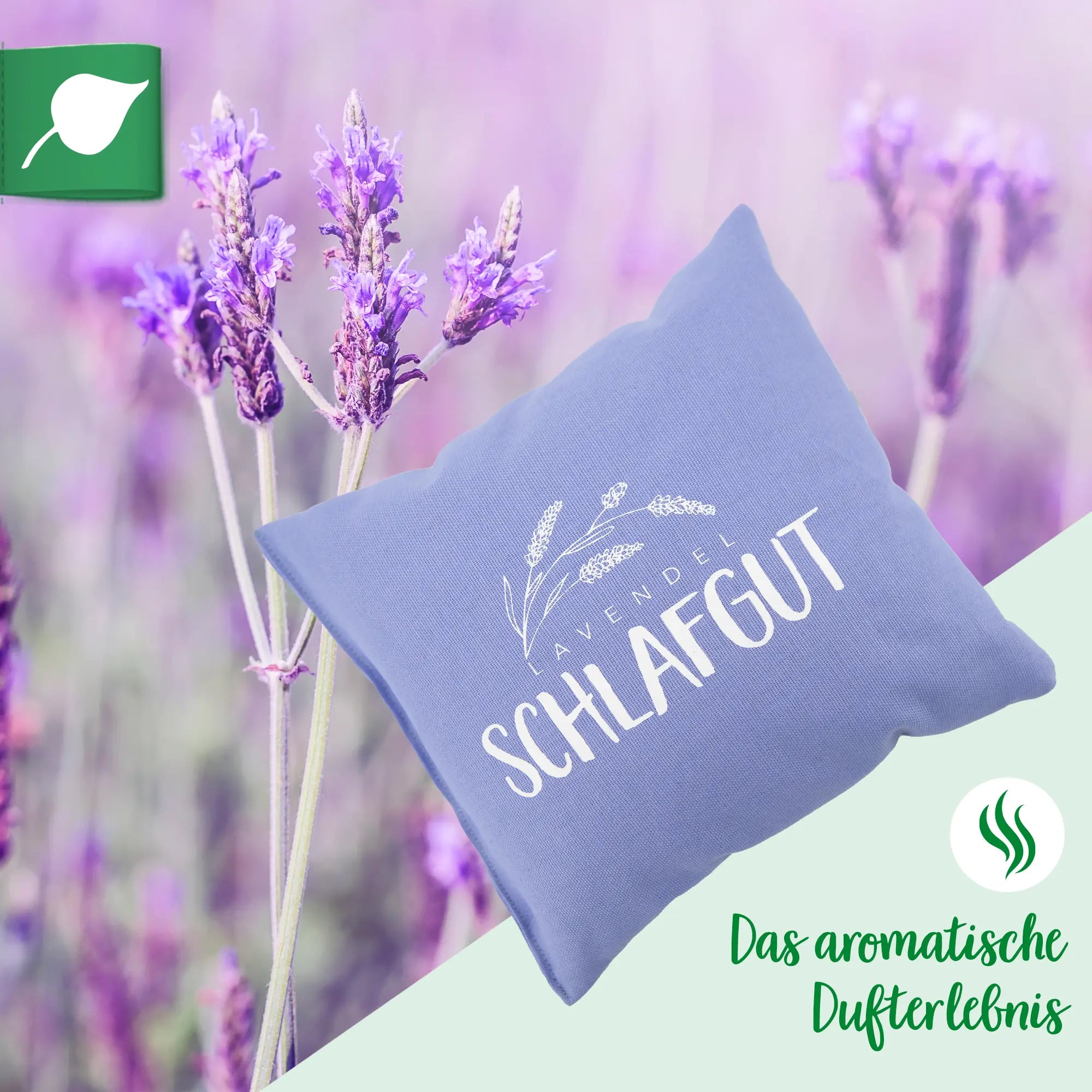 Lavendelkissen 20x20cm, "Schlaf gut", Lavender Blue