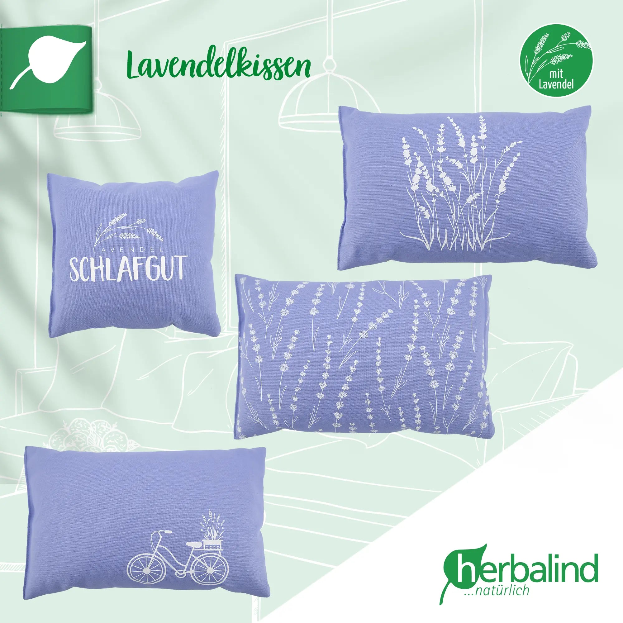Lavendelkissen 20x20cm, "Schlaf gut", Lavender Blue