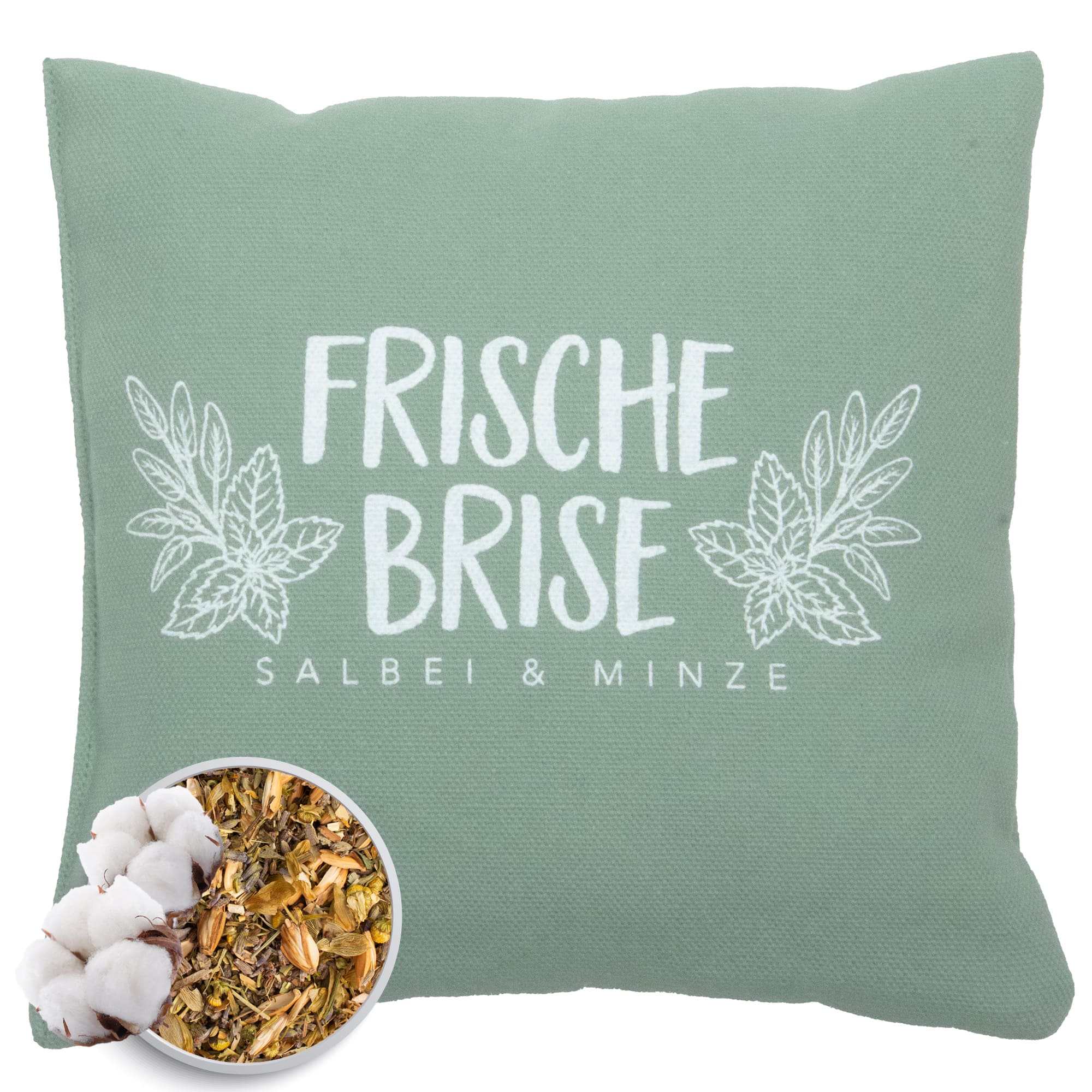 Kräuterkissen 20x20cm, "Frische Brise - Salbei & Minze", Lindgrün