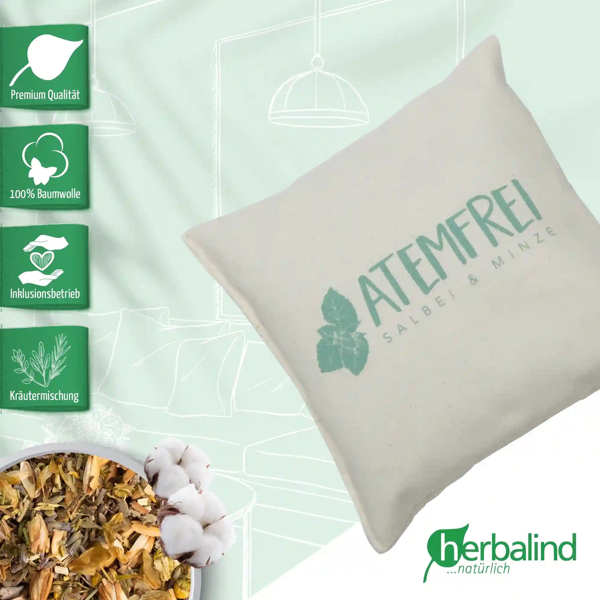 Kraeuterkissen, Atemfrei, natur, Salbei-Minze, 20x20cm, 5053_2