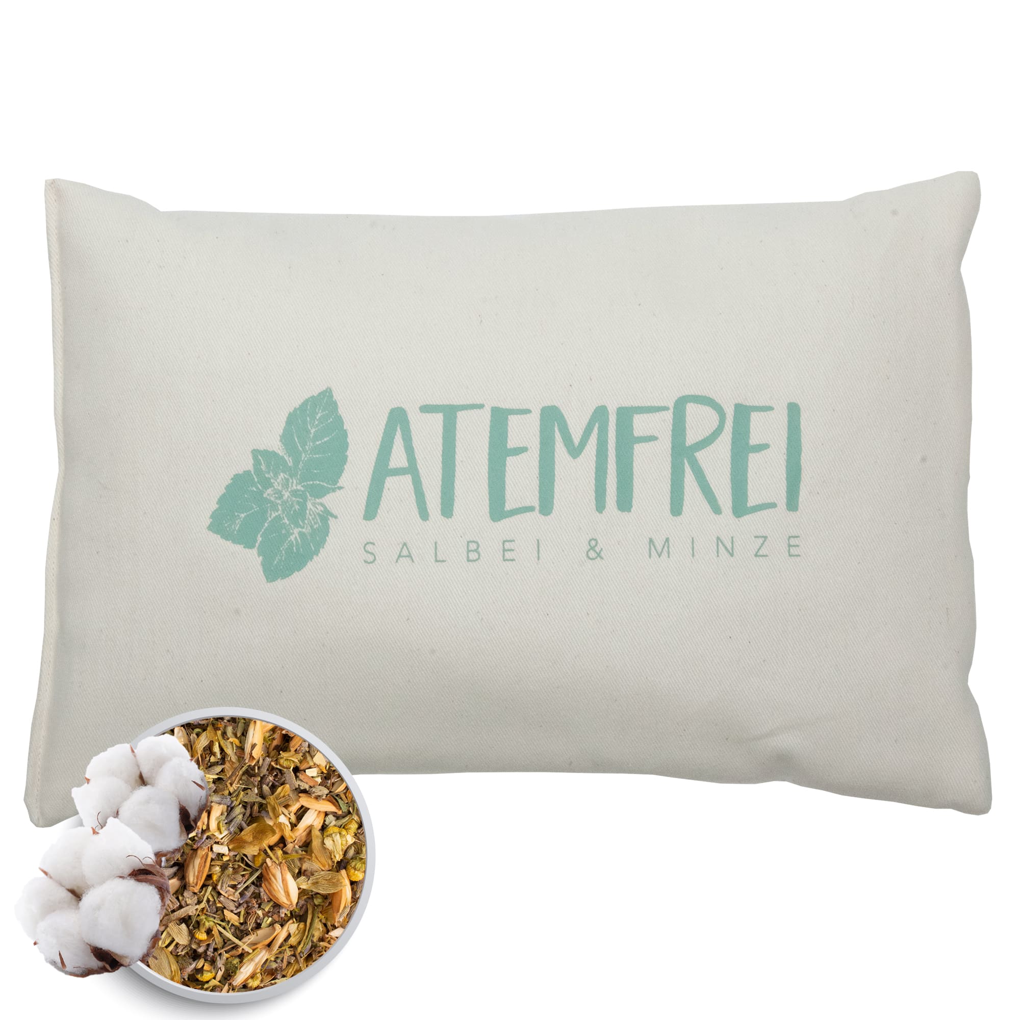 Kräuterkissen 20x30cm "Atemfrei - Salbei & Minze", Natur