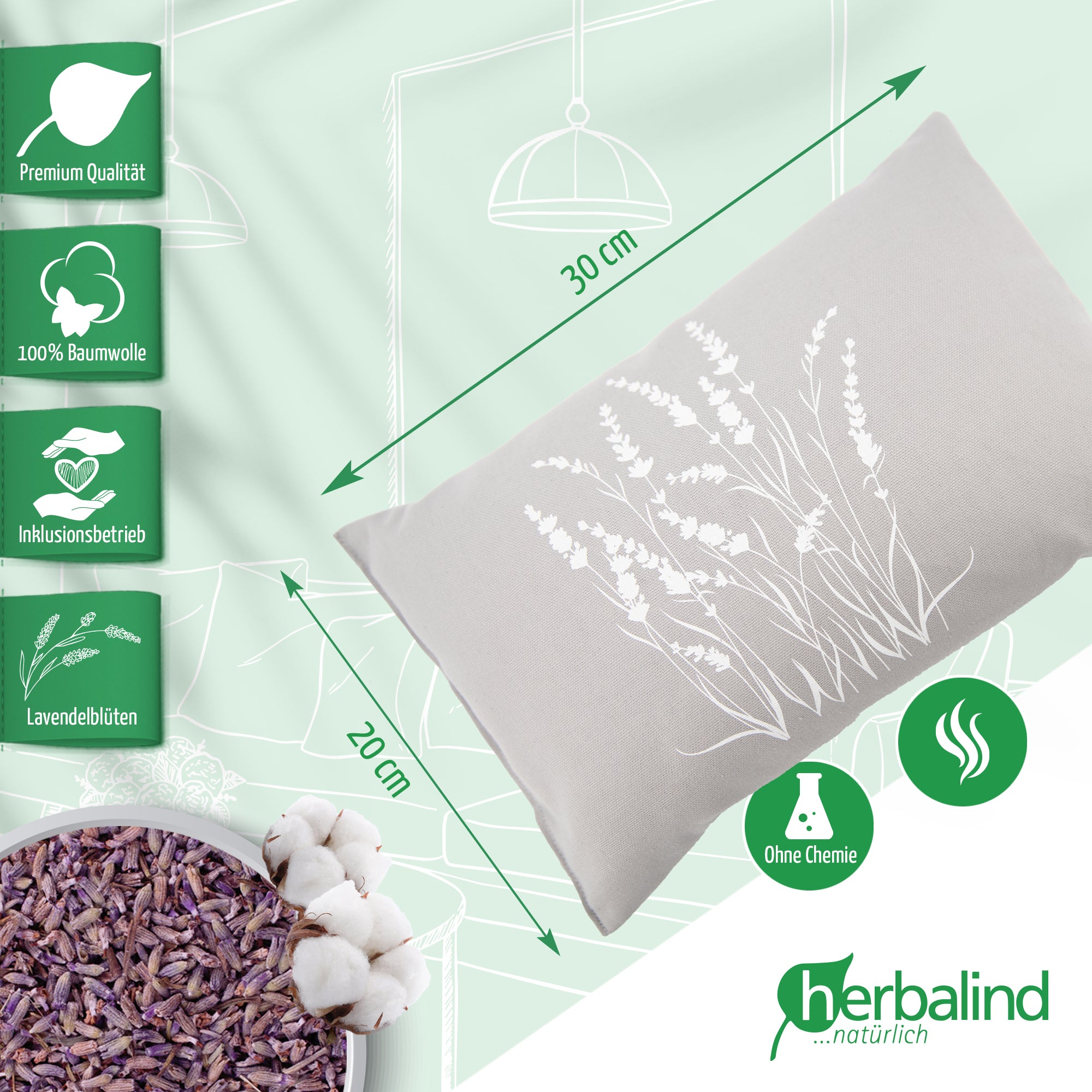 Lavendelkissen 20x30cm. Lavendel -Strauch, Grau