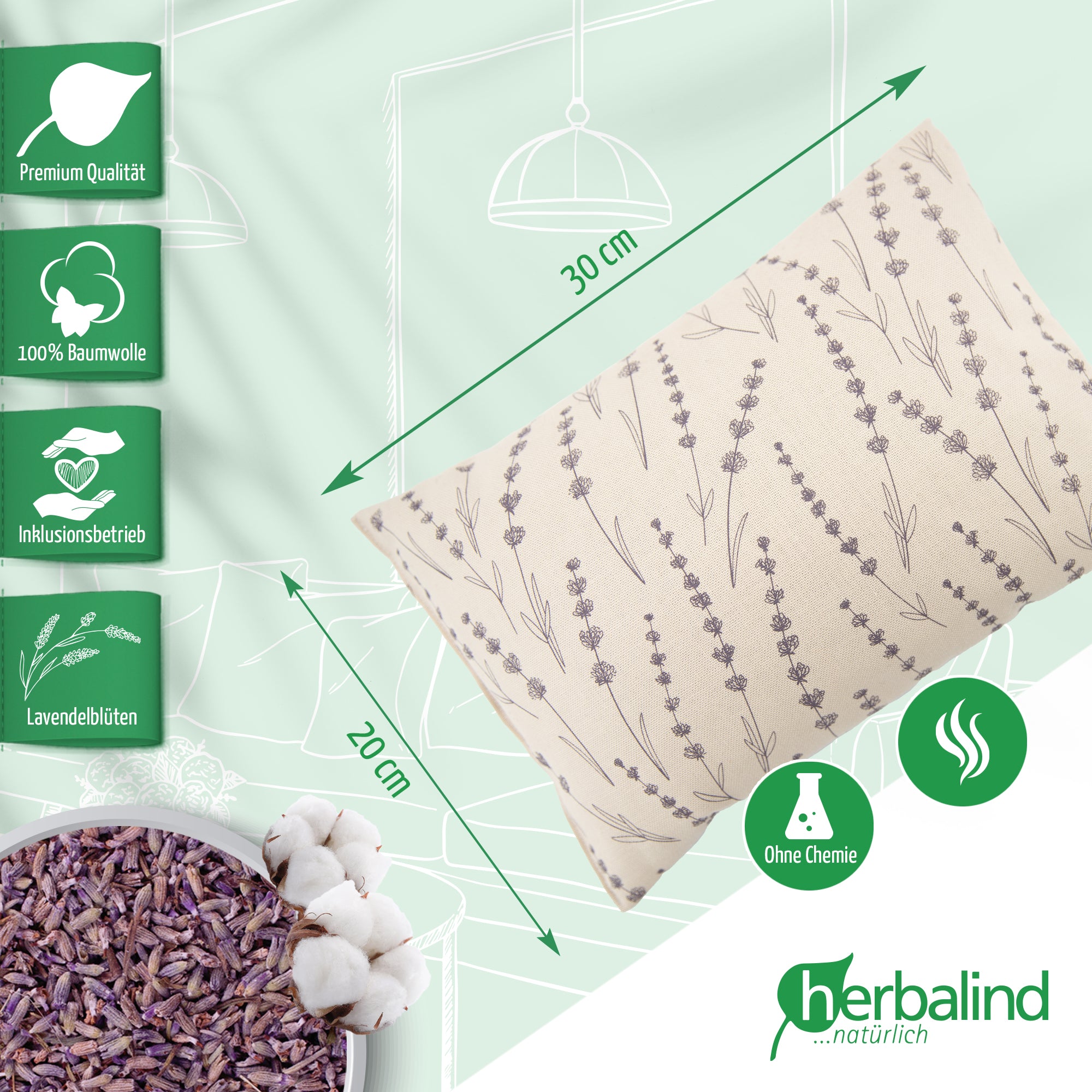 Lavendelkissen 20x30cm "Lavendel -Allover", Natur