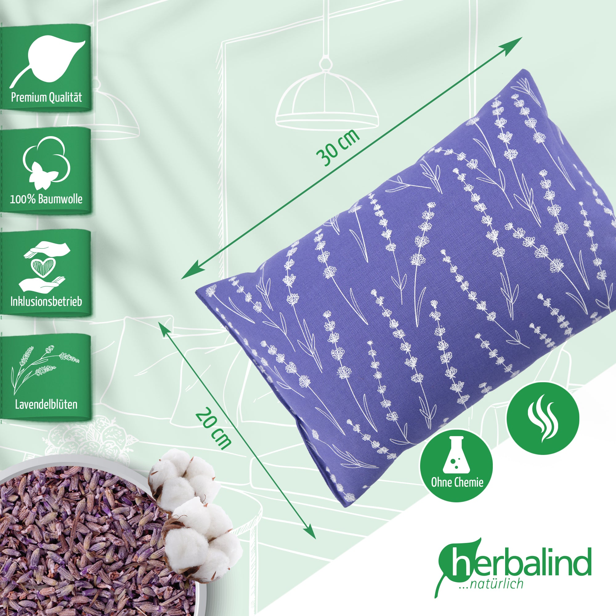 Lavendelkissen 20x30cm "Lavendel -Allover", Lavender