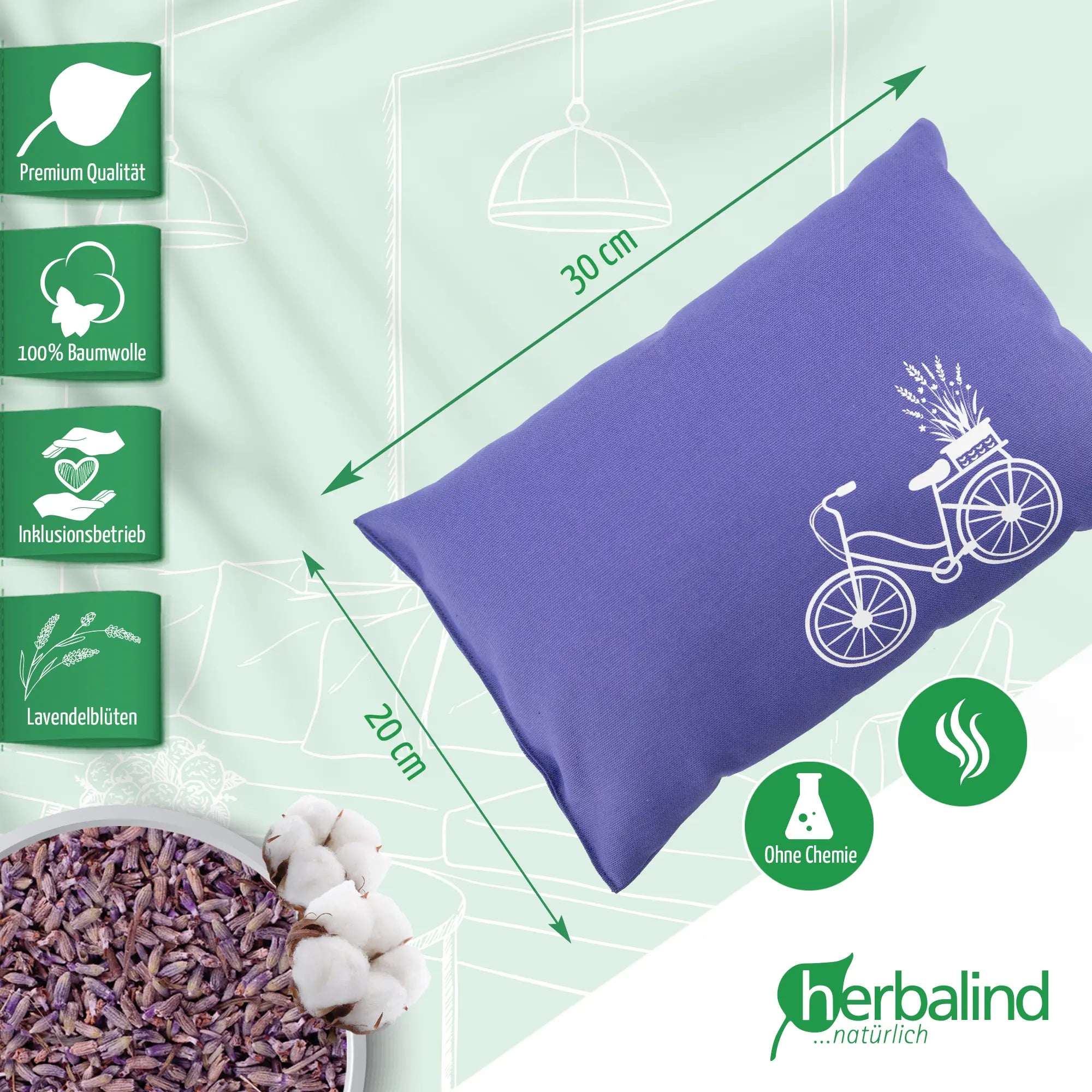 Lavendelkissen 20x30cm, "Fahrrad", Lavender
