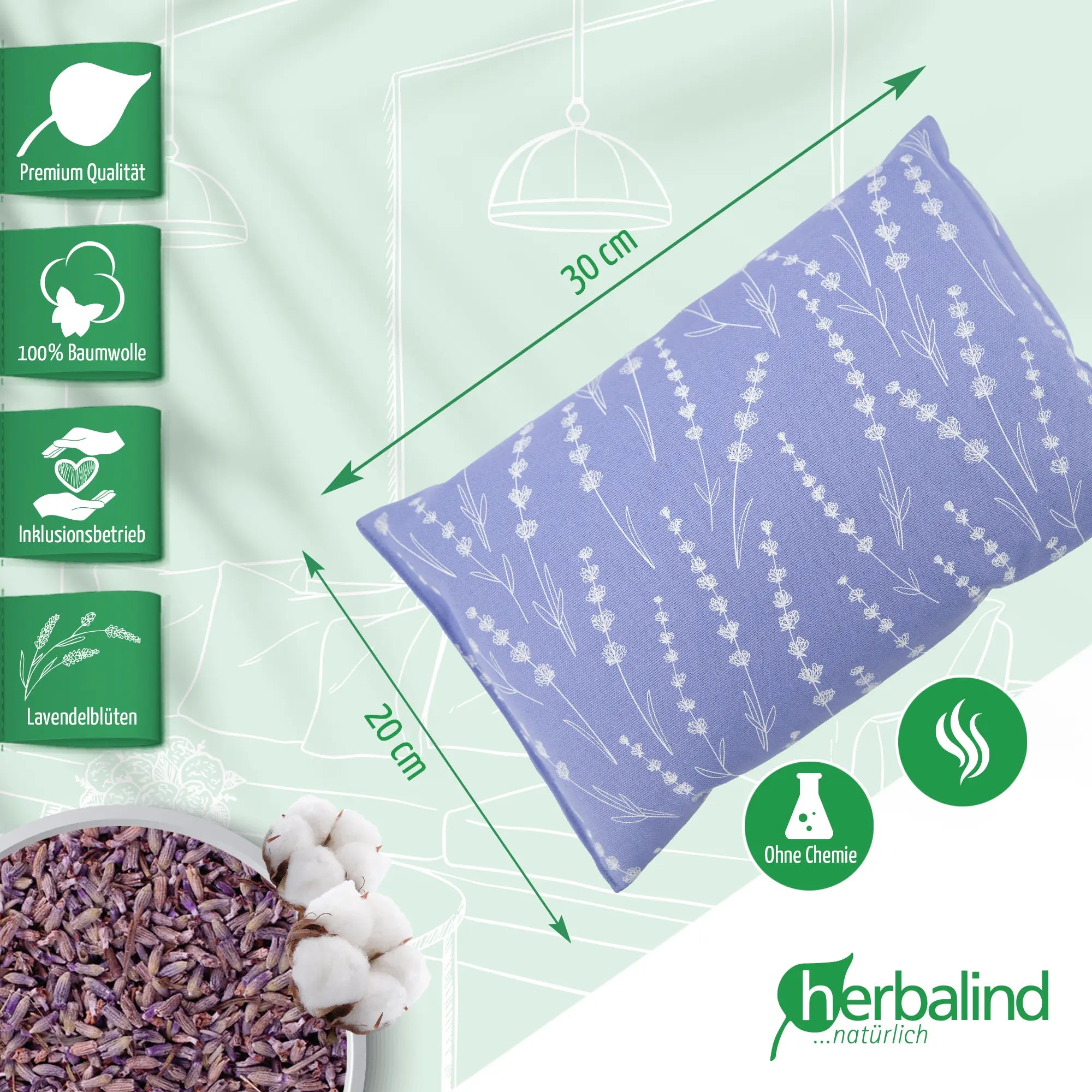 Lavendelkissen 20x30cm "Allover", Lavender Blau
