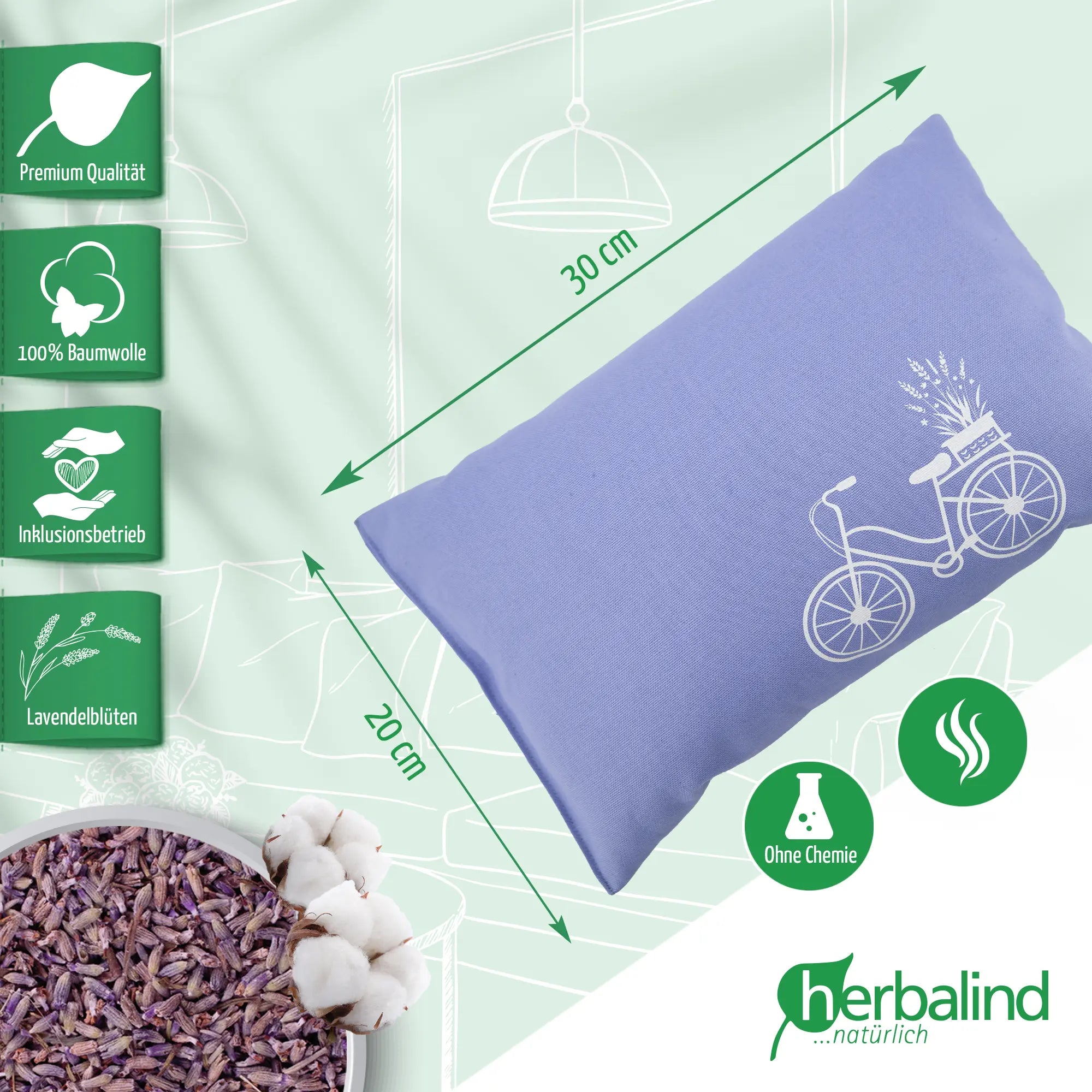 Lavendelkissen 20x30cm, "Fahrrad", Lavender Blue