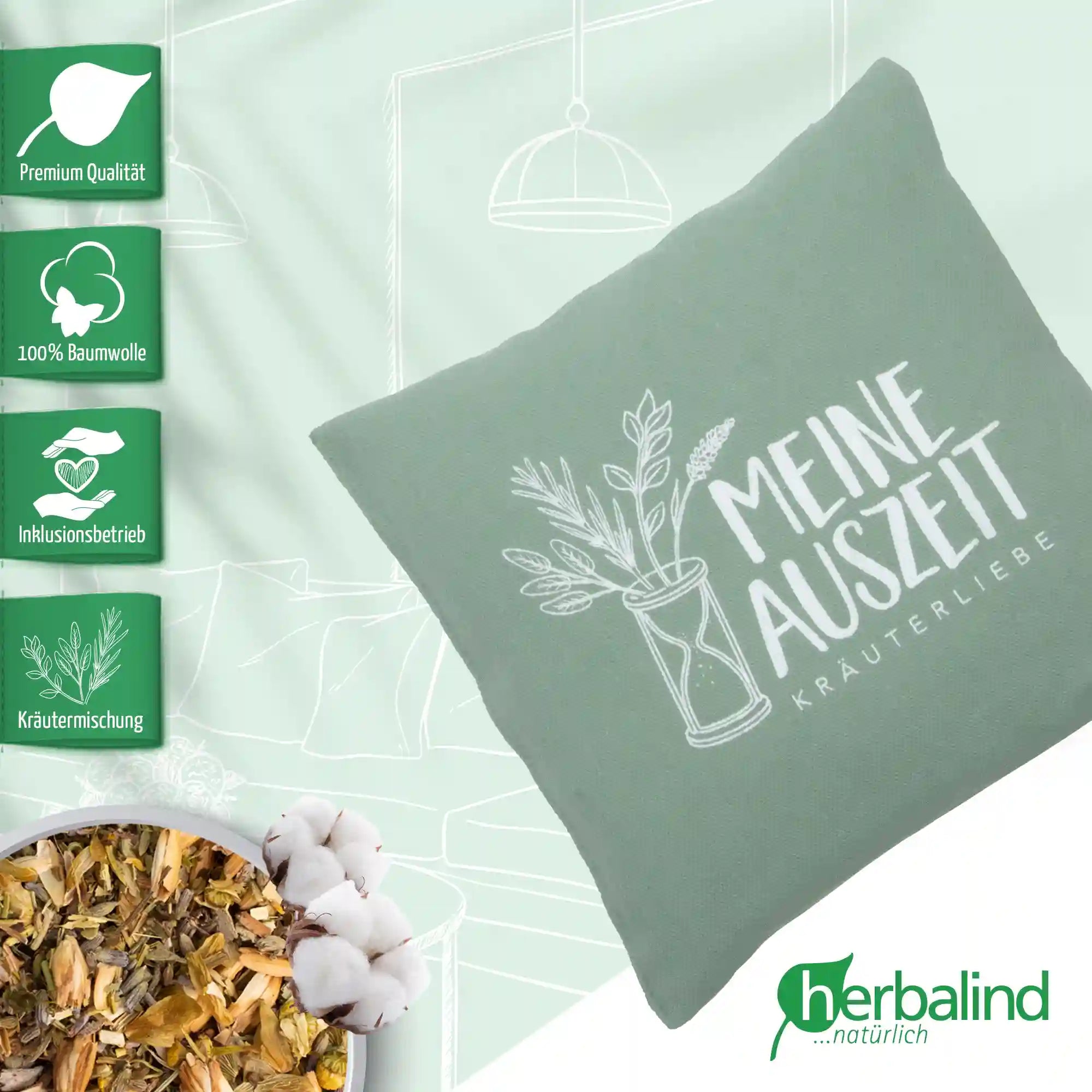 Kraeuterkissen, Meine Auszeit, mint, Kraeutermischung, 20x20cm, 5121_2