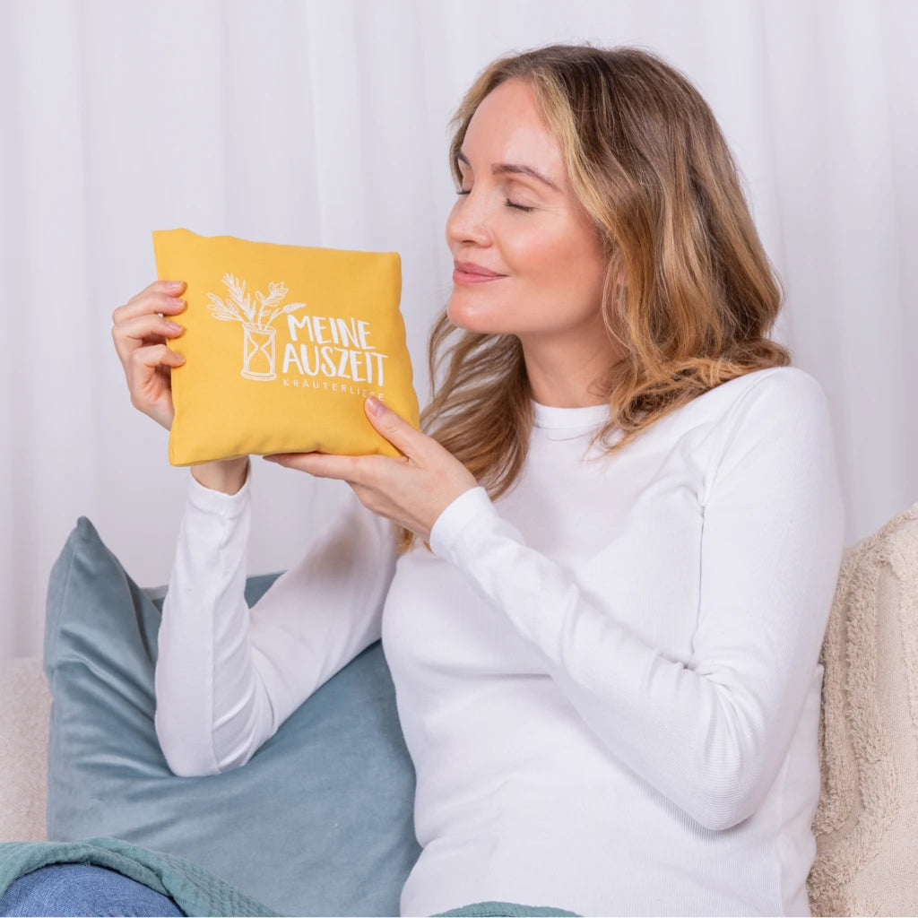 Kräuterkissen 20x20cm, "Meine Auszeit - Salbei & Minze", Gelb