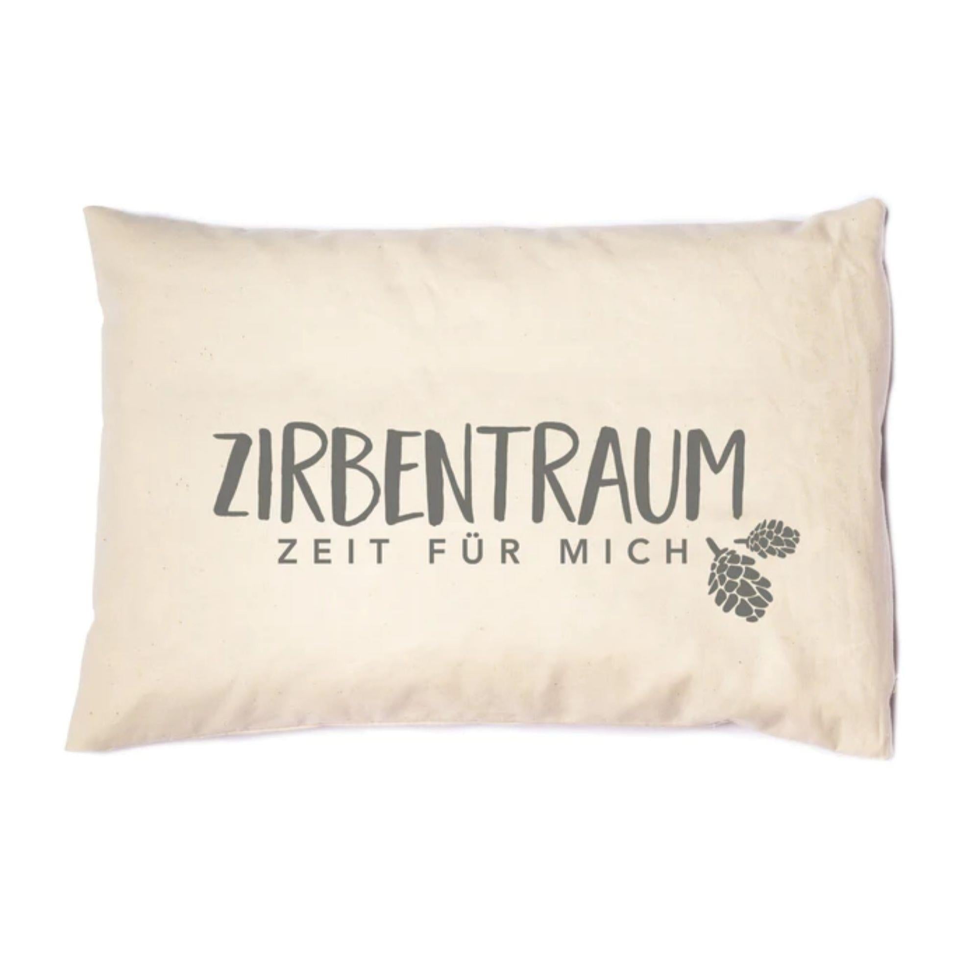 Zirbenkissen 20x30cm "Zirbentraum - Zeit für mich" Graudruck, Natur