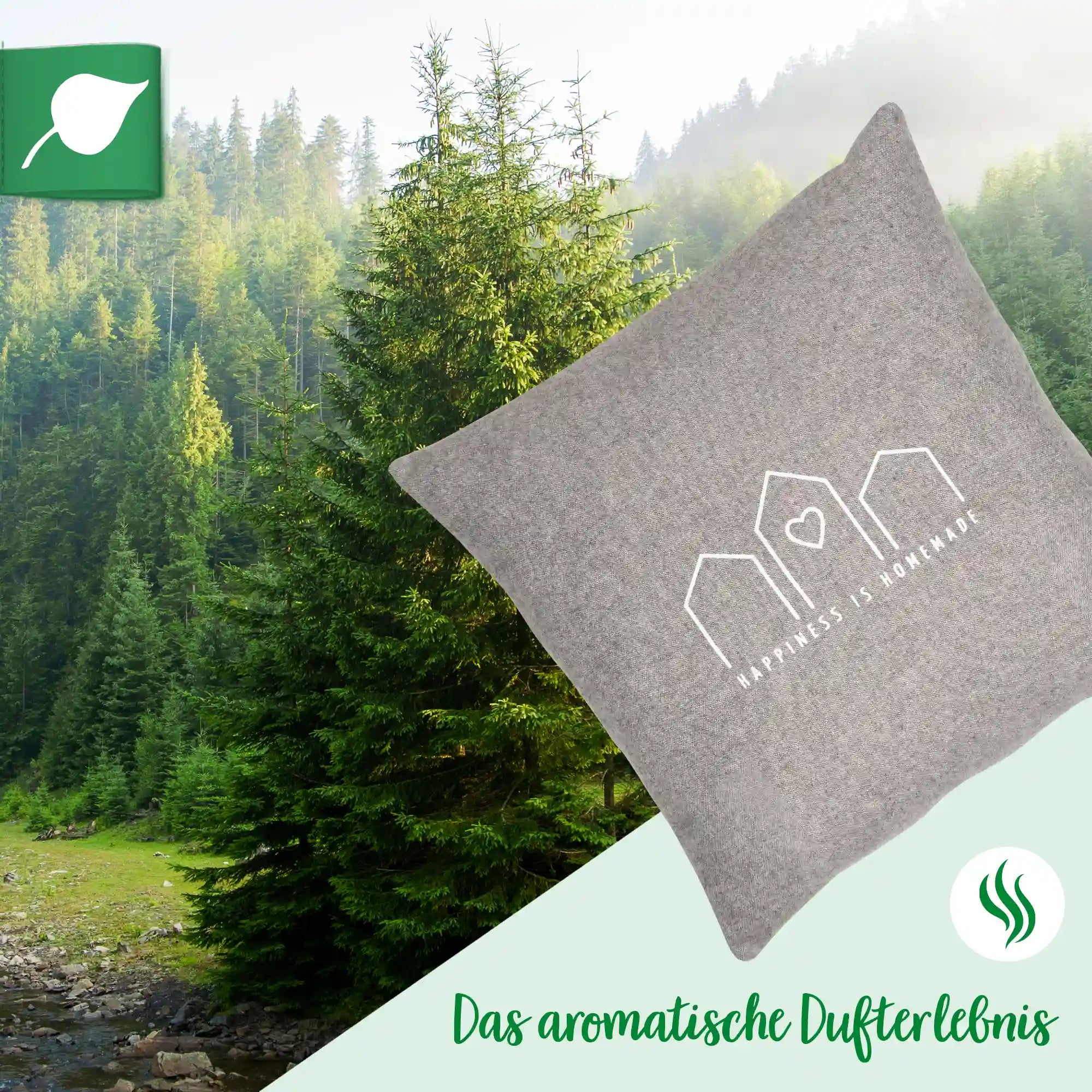 Zirbenkissen, happiness is homemade, Flanell hellgrau, Zirbenholz, 30x30cm, 5665_4