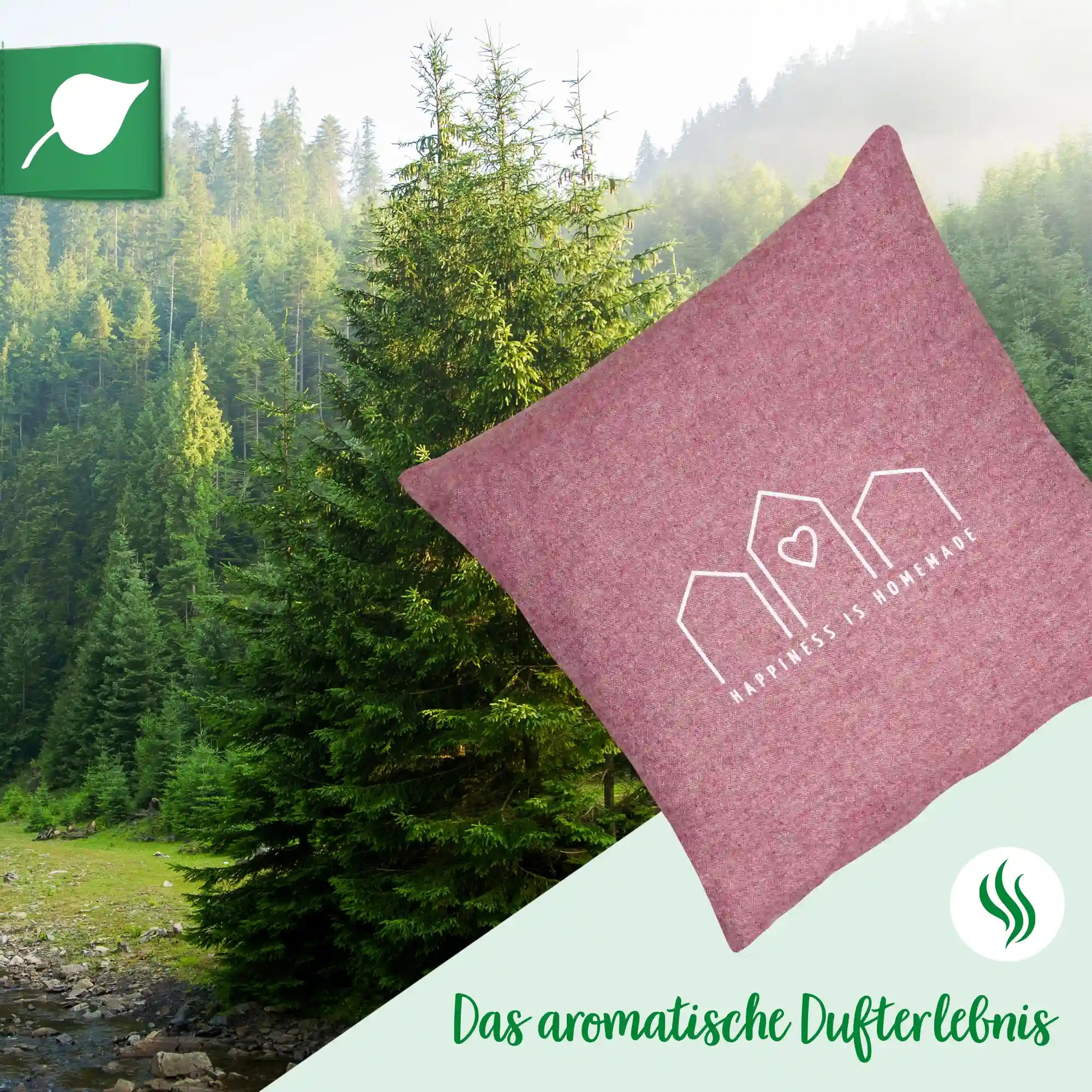 Zirbenkissen, happiness is homemade, Flanell brombeer, Zirbenholz, 30x30cm, 5667_4