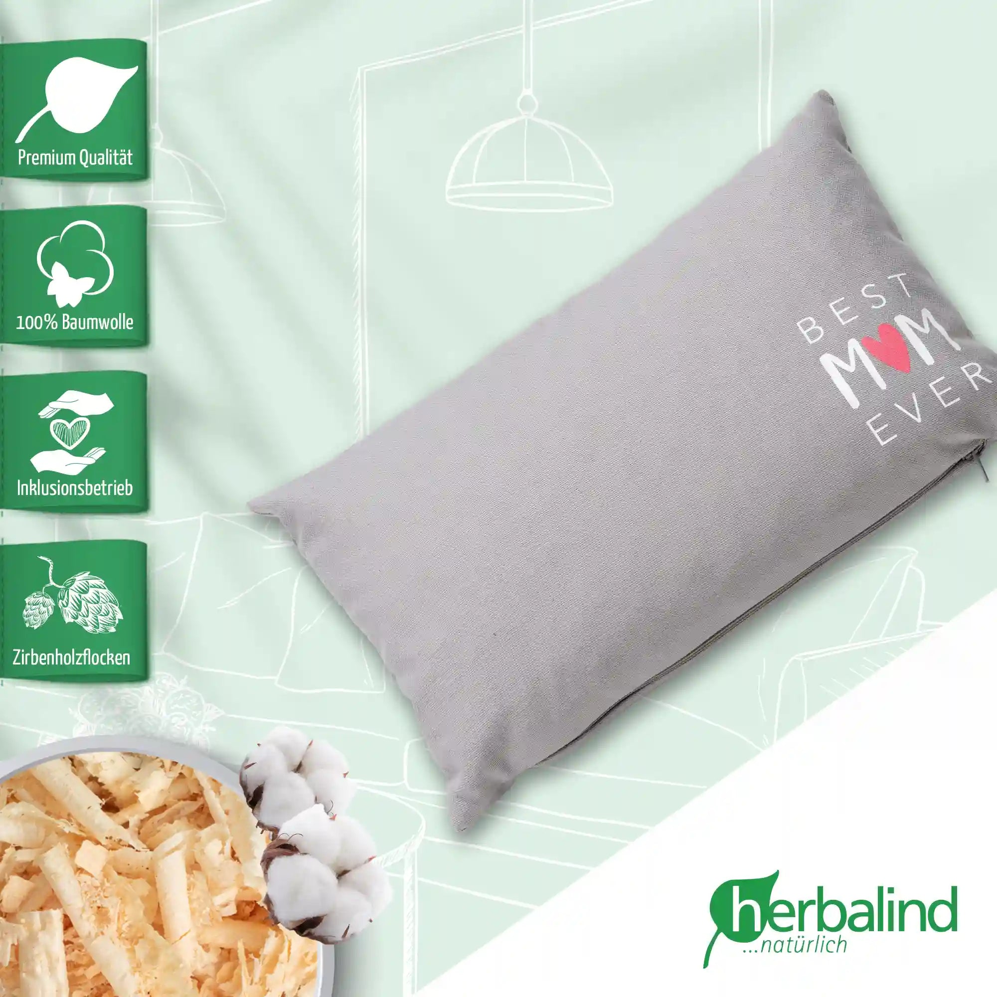 Zirbenkissen, Best Mom Ever unten, grau, Zirbenholz, 20x30cm, 5688_2