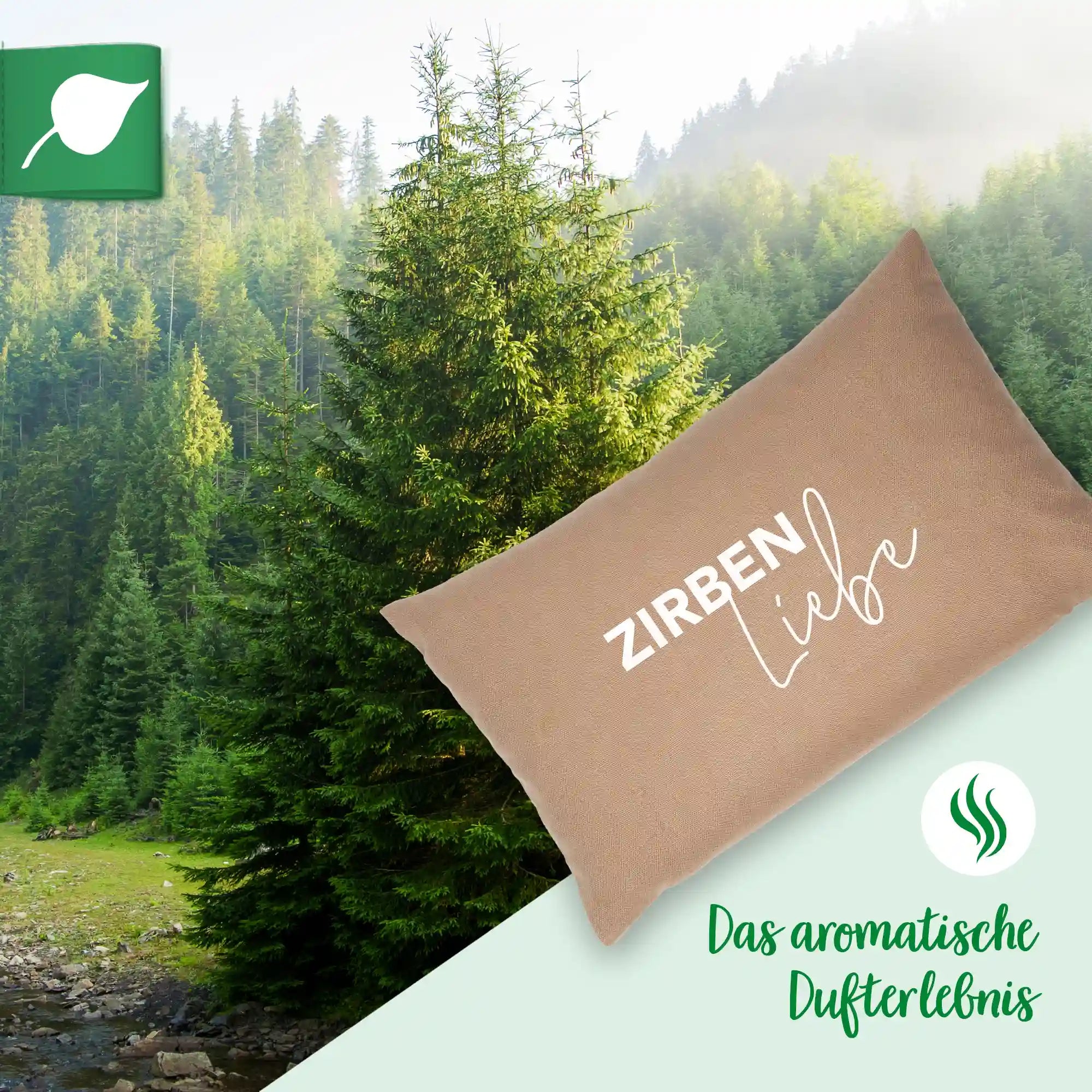 Zirbenkissen 20x30cm "Zirbenliebe", Canvas Taupe