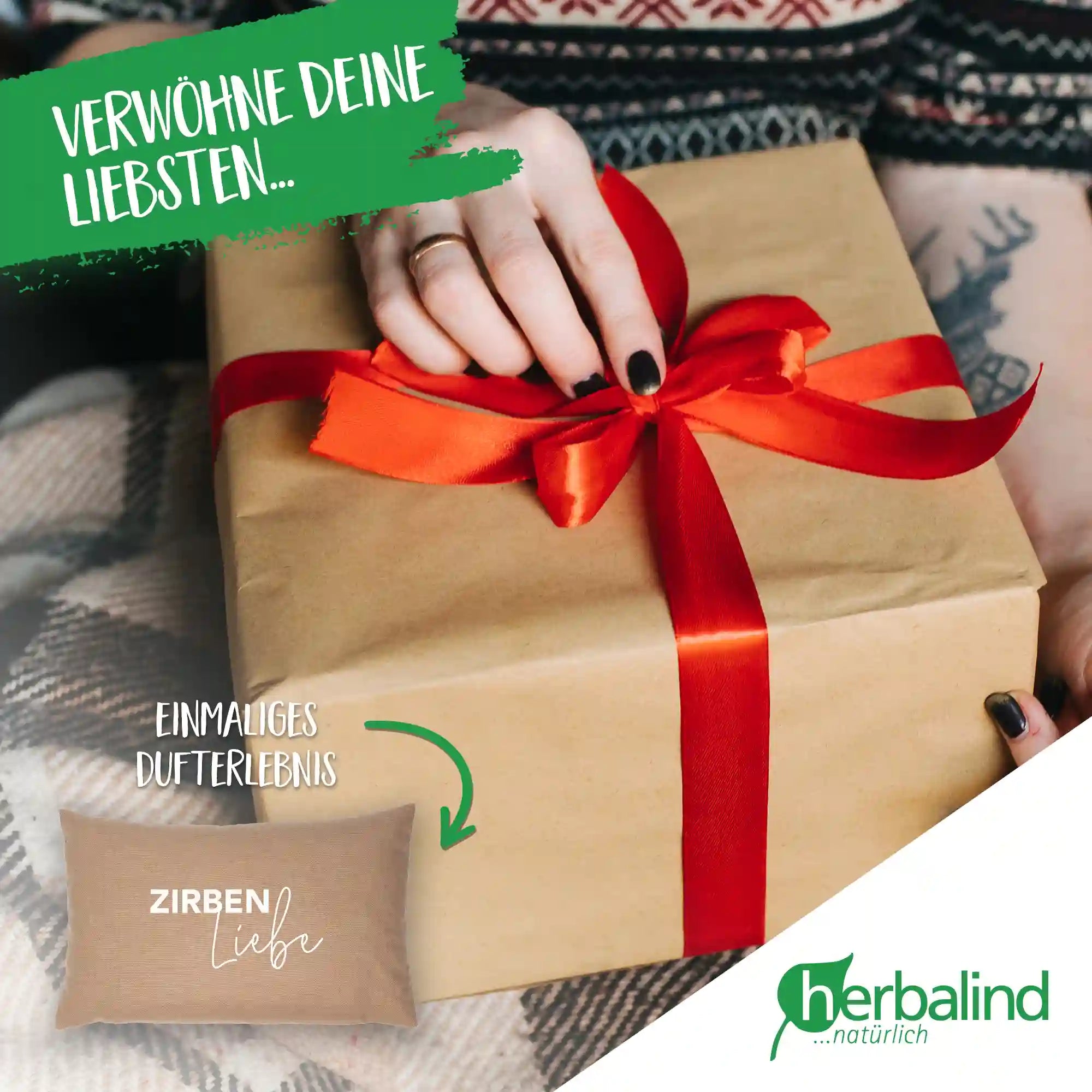 Zirbenkissen 20x30cm "Zirbenliebe", Canvas Taupe