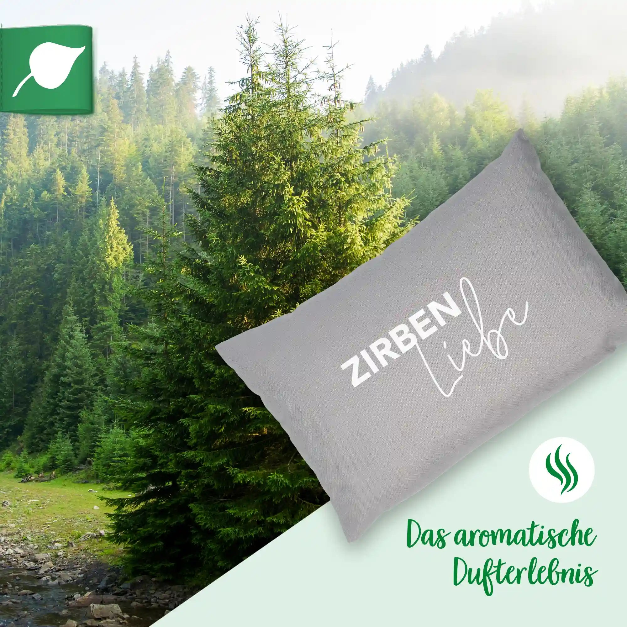 Zirbenkissen 20x30cm "Zirbenliebe", Grau