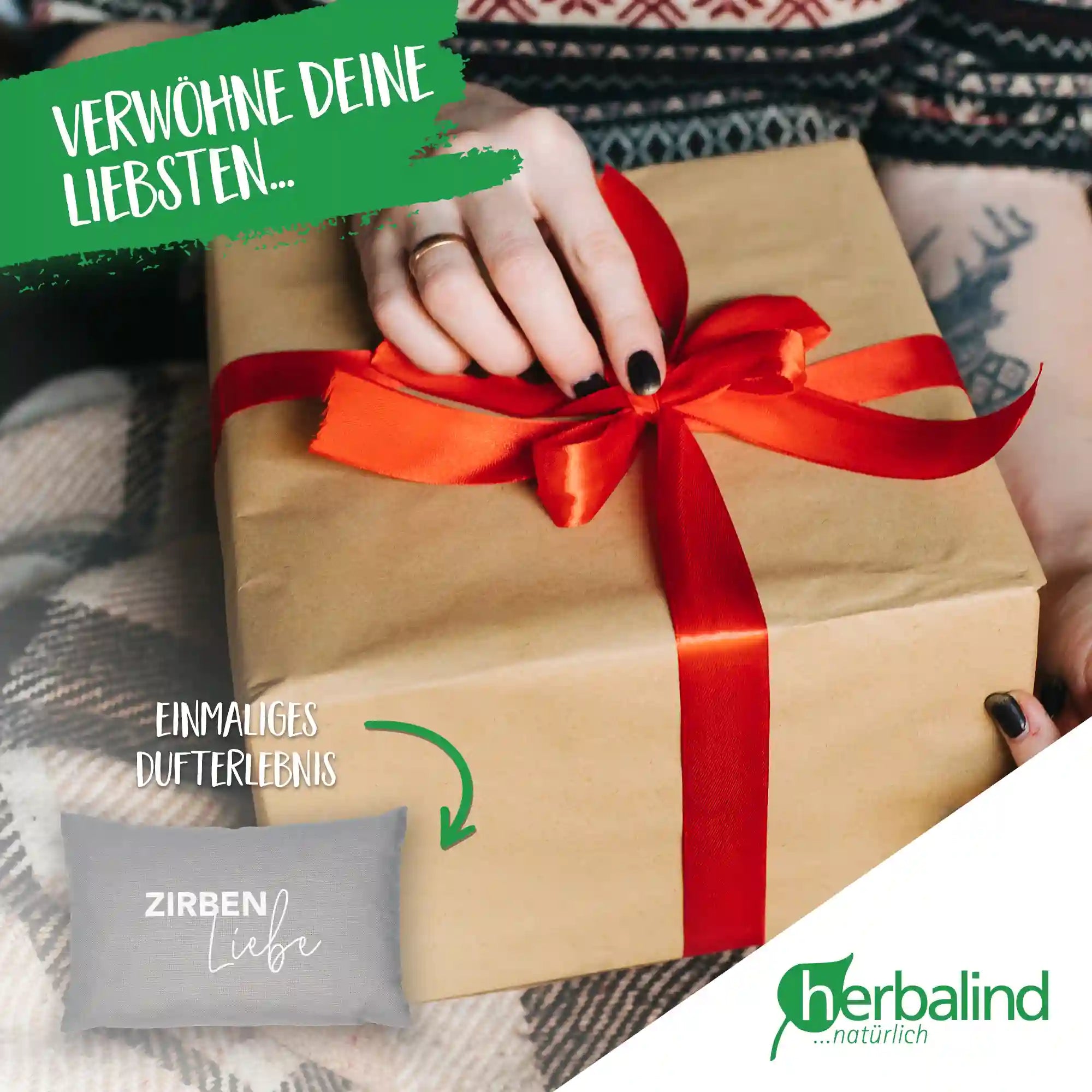 Zirbenkissen 20x30cm "Zirbenliebe", Grau