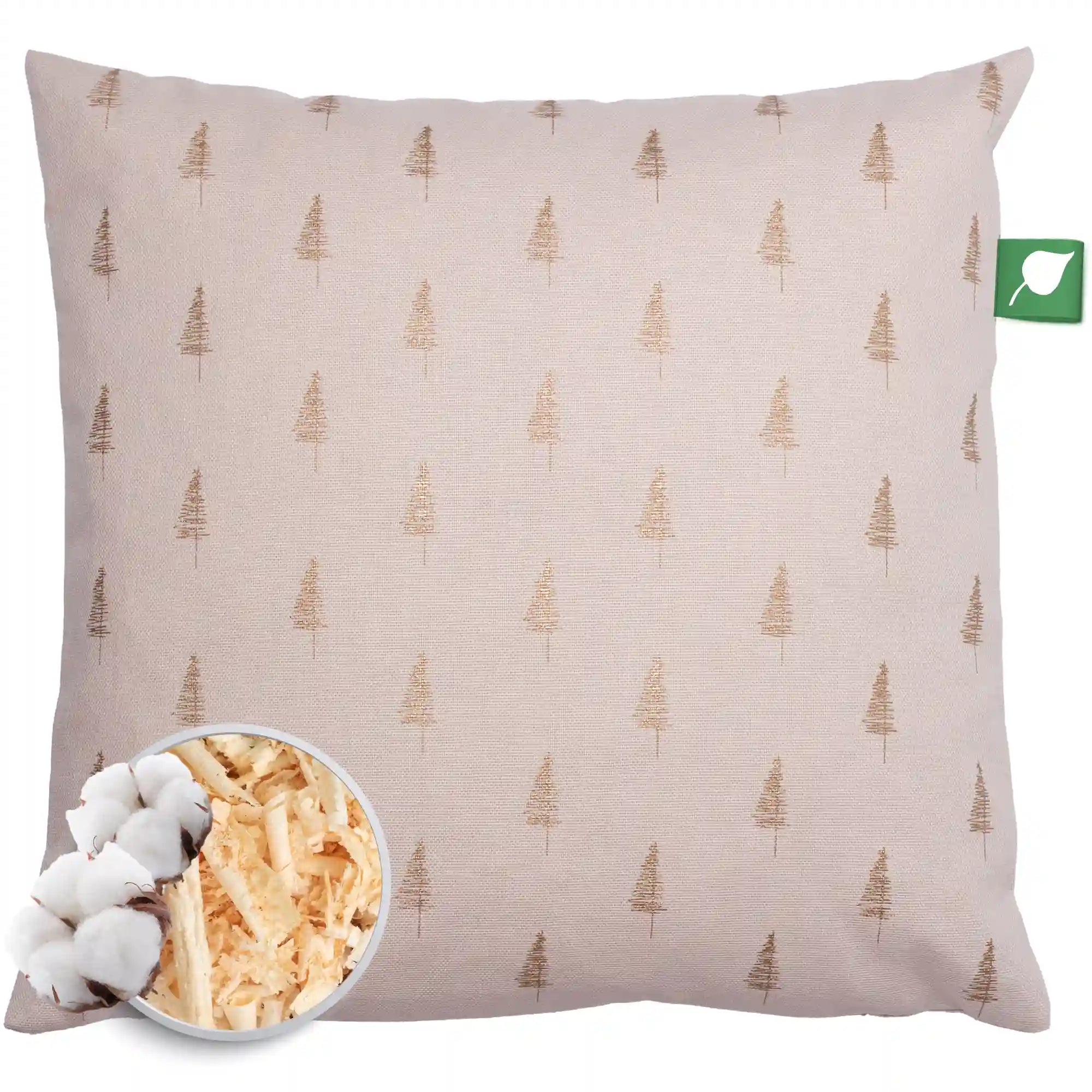 Zirbenkissen 30x30cm, Canvas light sand, Bäumchen gold