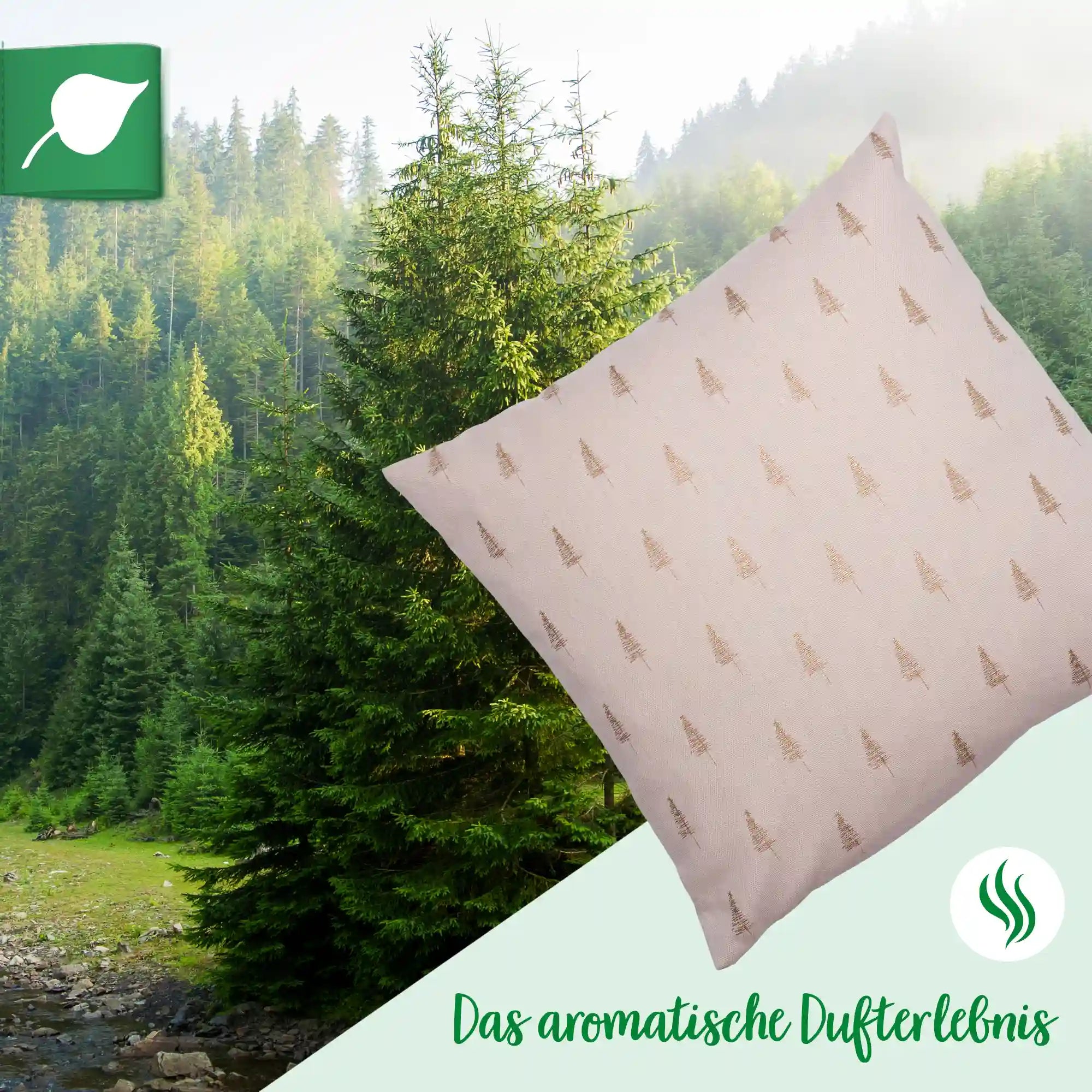 Zirbenkissen 30x30cm, Canvas light sand, Bäumchen gold