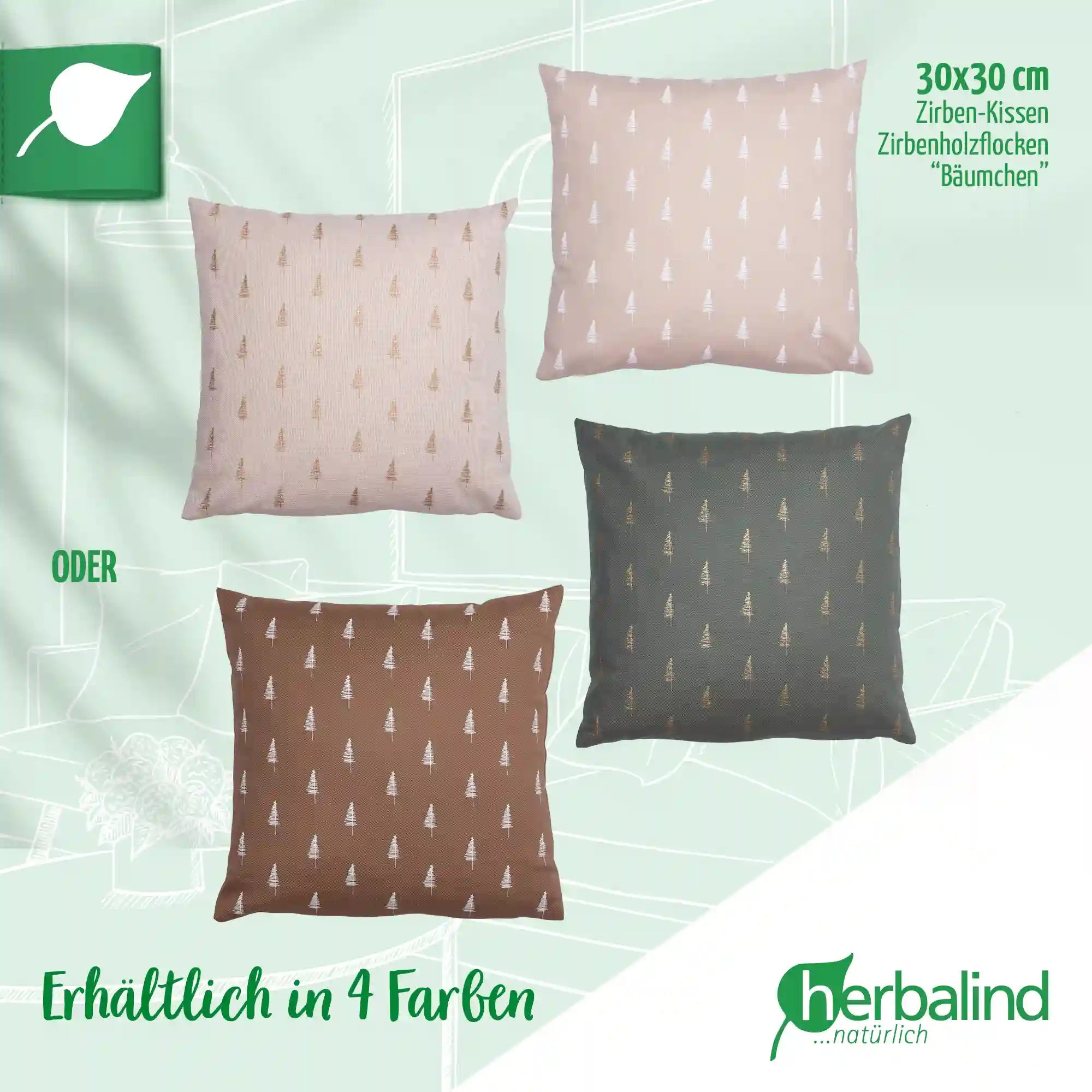 Zirbenkissen 30x30cm, Canvas light sand, Bäumchen gold