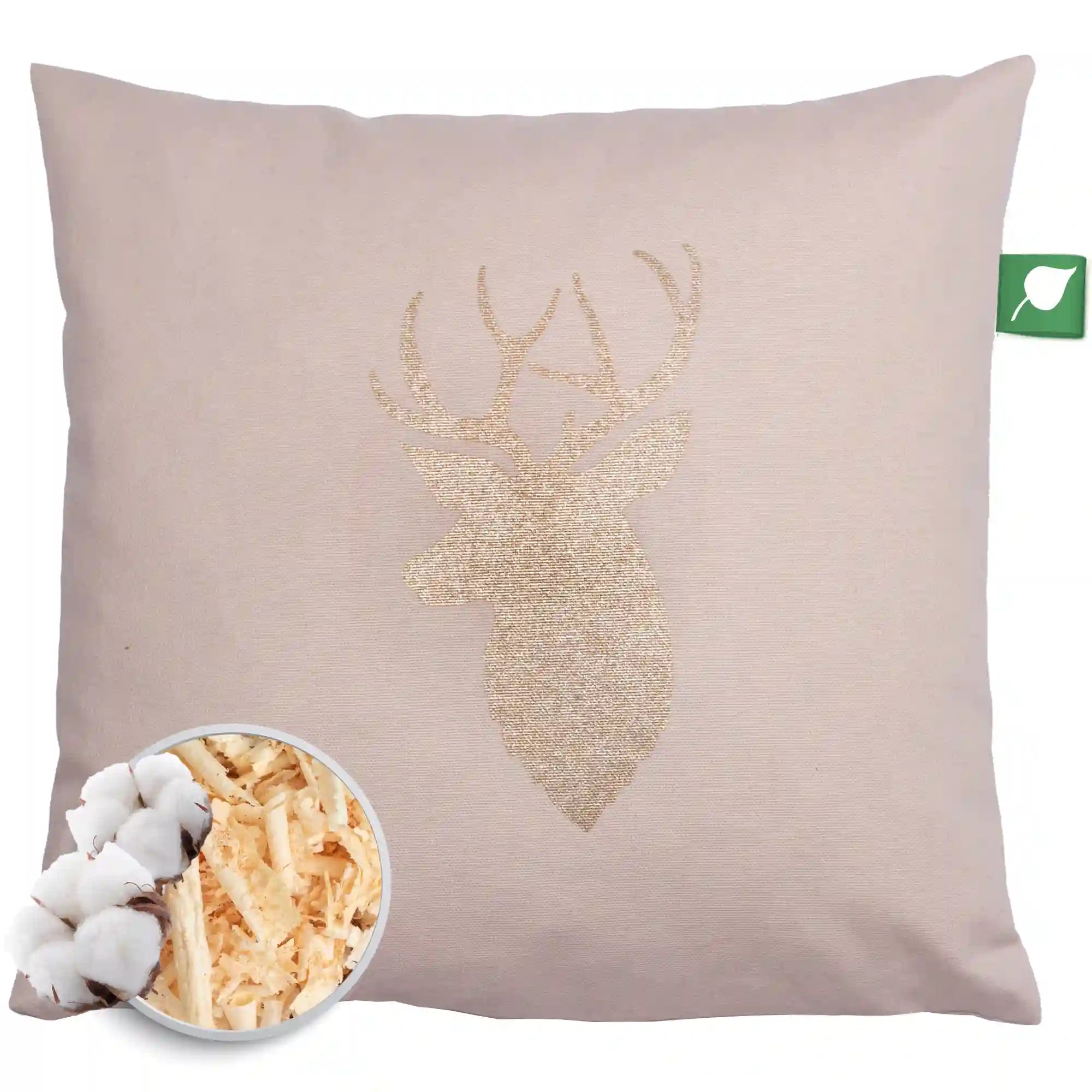 Zirbenkissen 30x30cm, Canvas light sand, Hirschkopf