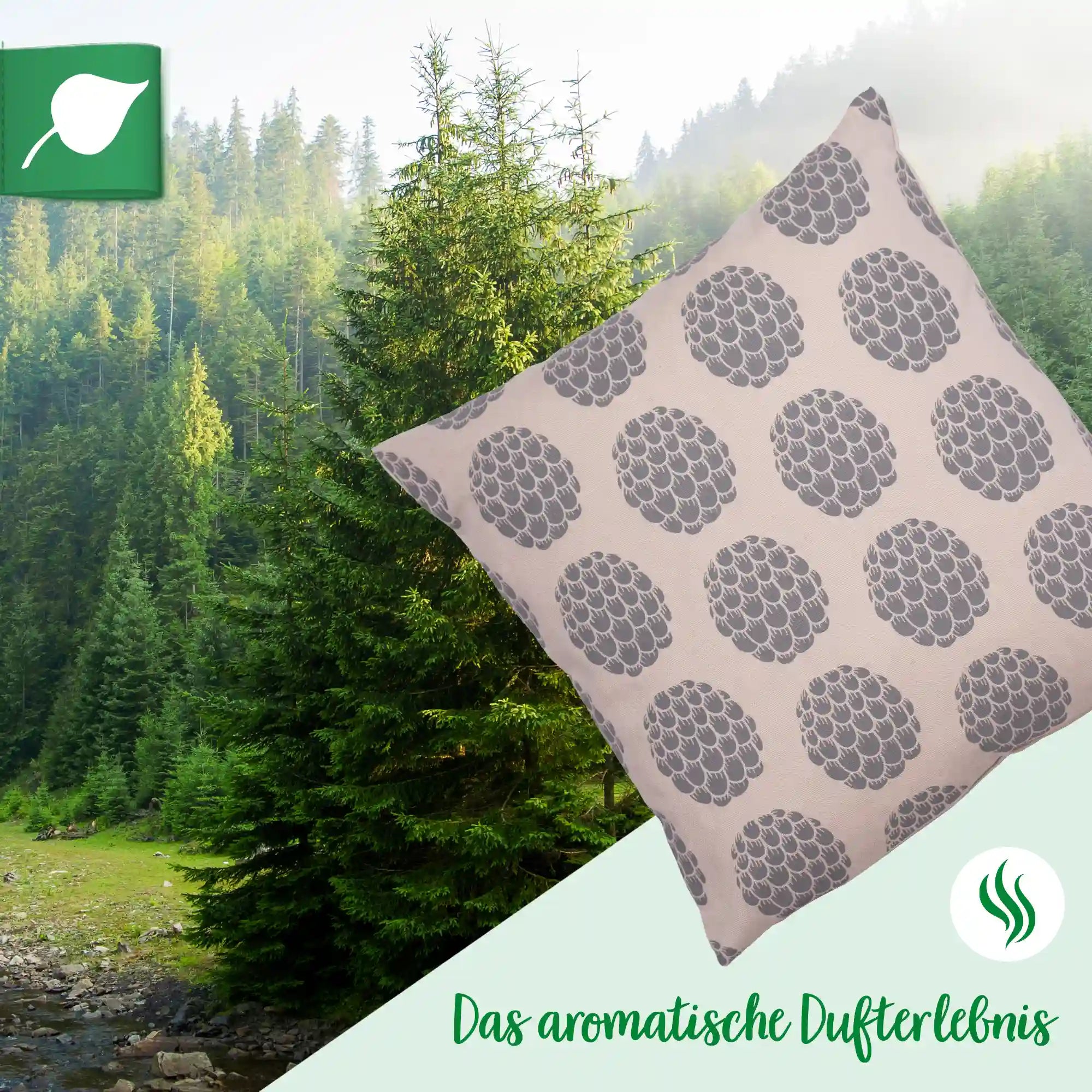 Zirbenkissen 30x30cm, Canvas light sand, Zapfen grau