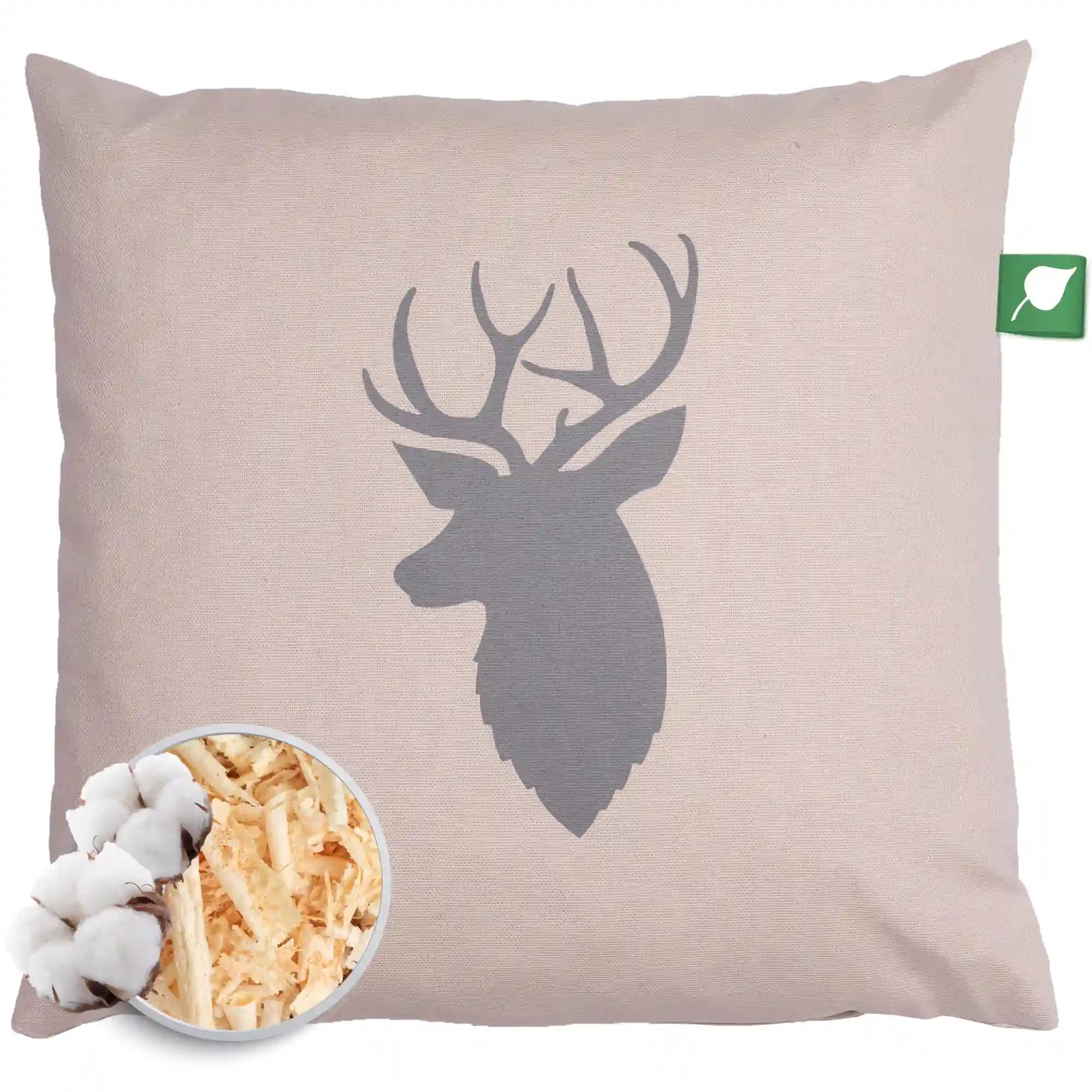 Zirbenkissen 30x30cm, Hirschkopf Grau, Canvas Light Sand