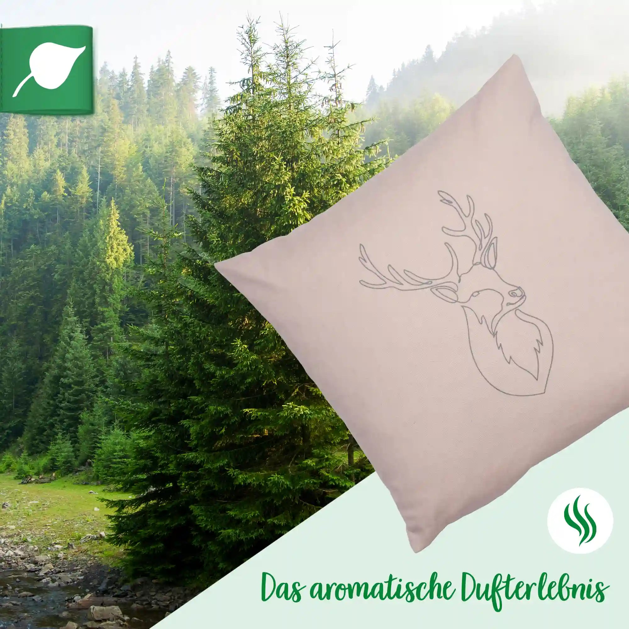 Zirbenkissen 30x30cm, Canvas light sand, Hirschkopf Linie grau