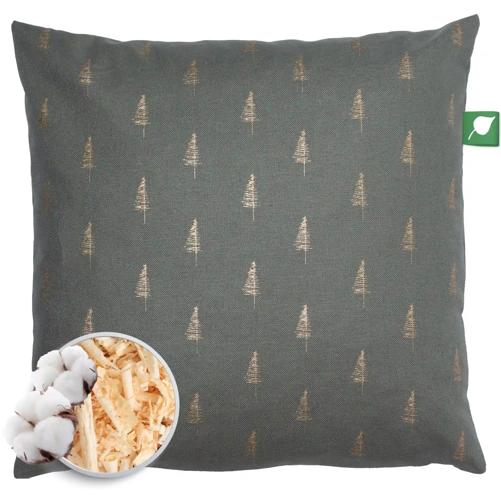 Zirbenkissen 30x30cm, Canvas Pickle, Bäumchen gold