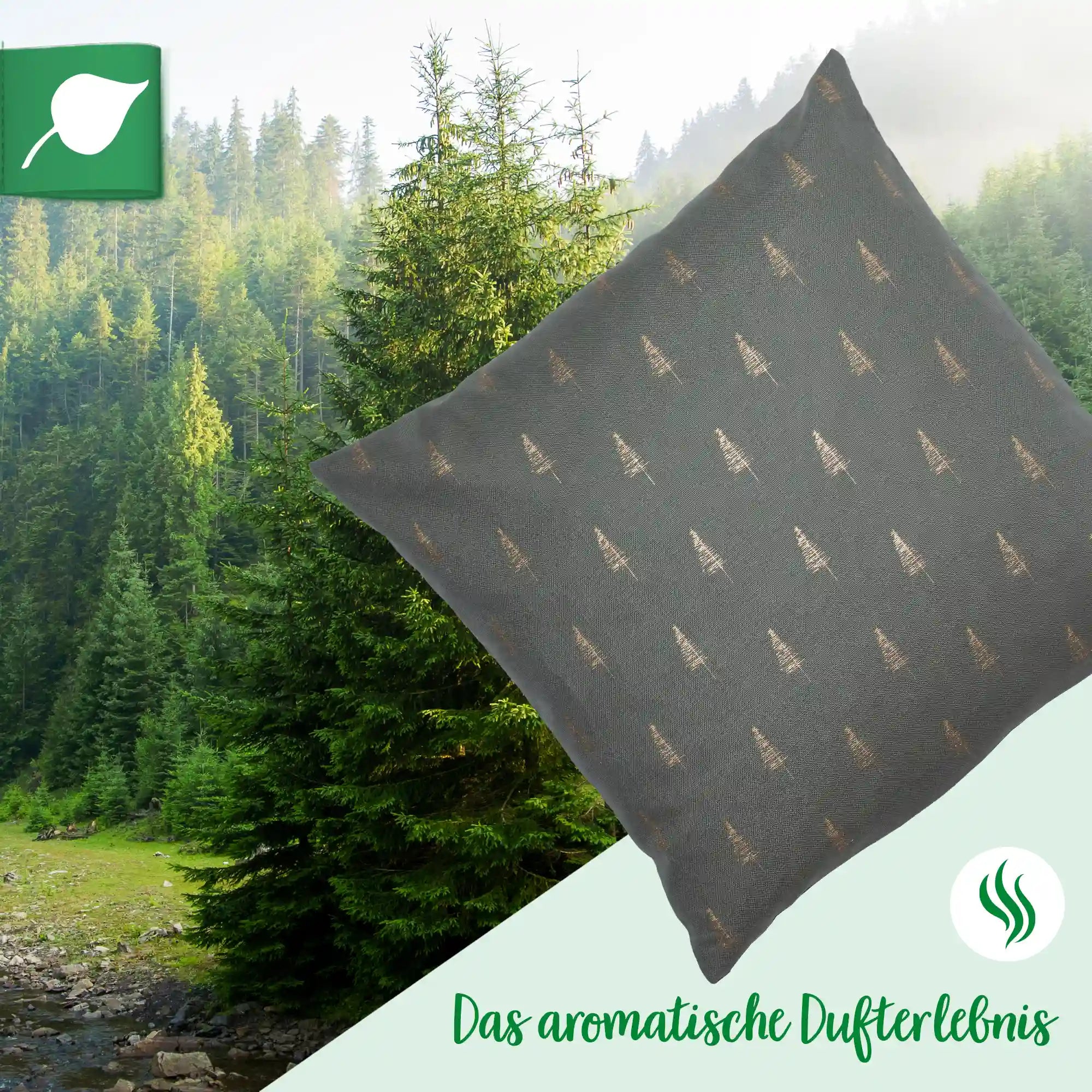 Zirbenkissen 30x30cm, Canvas Pickle, Bäumchen gold