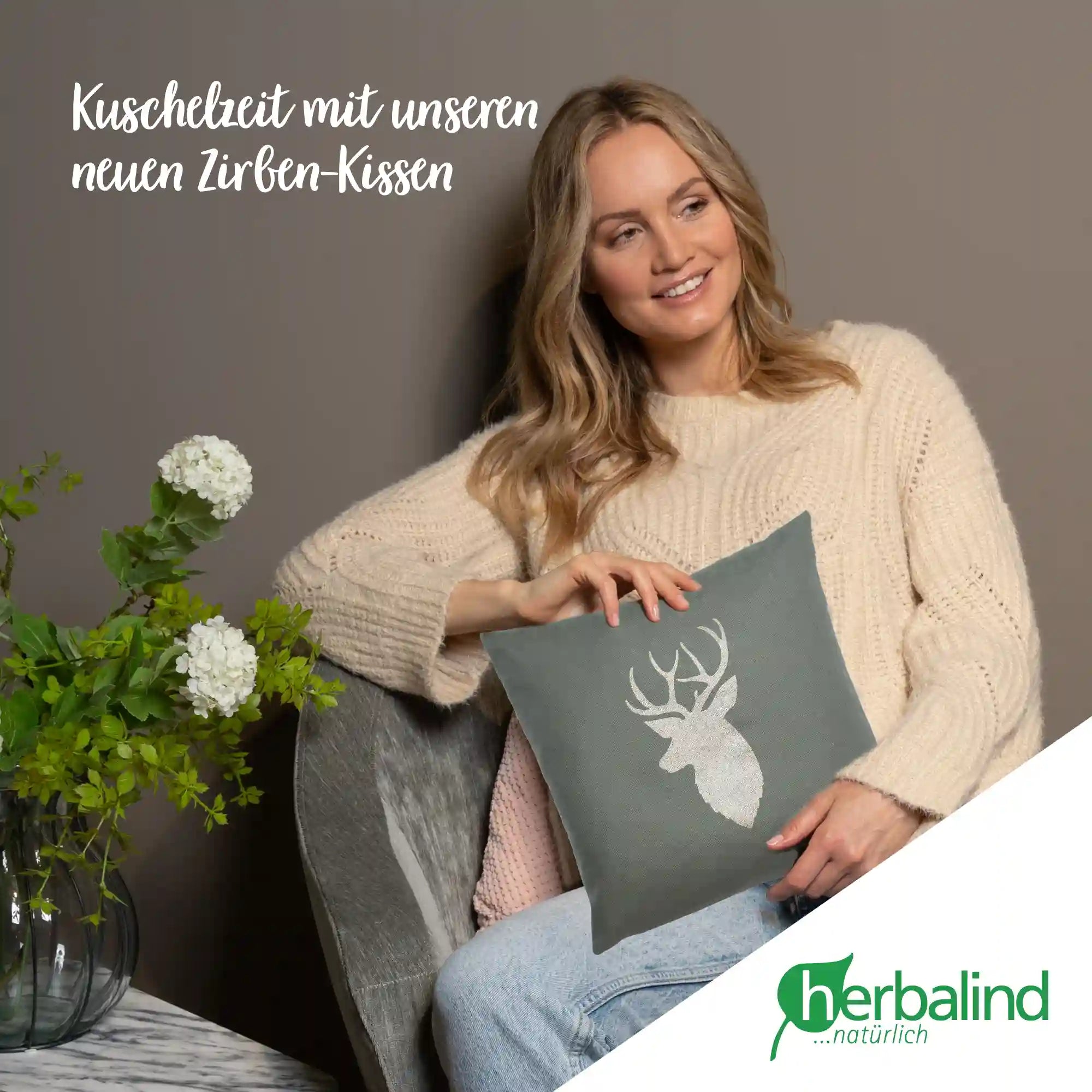 Zirbenkissen 30x30cm, Hirschkopf Gold, Canvas Pickle