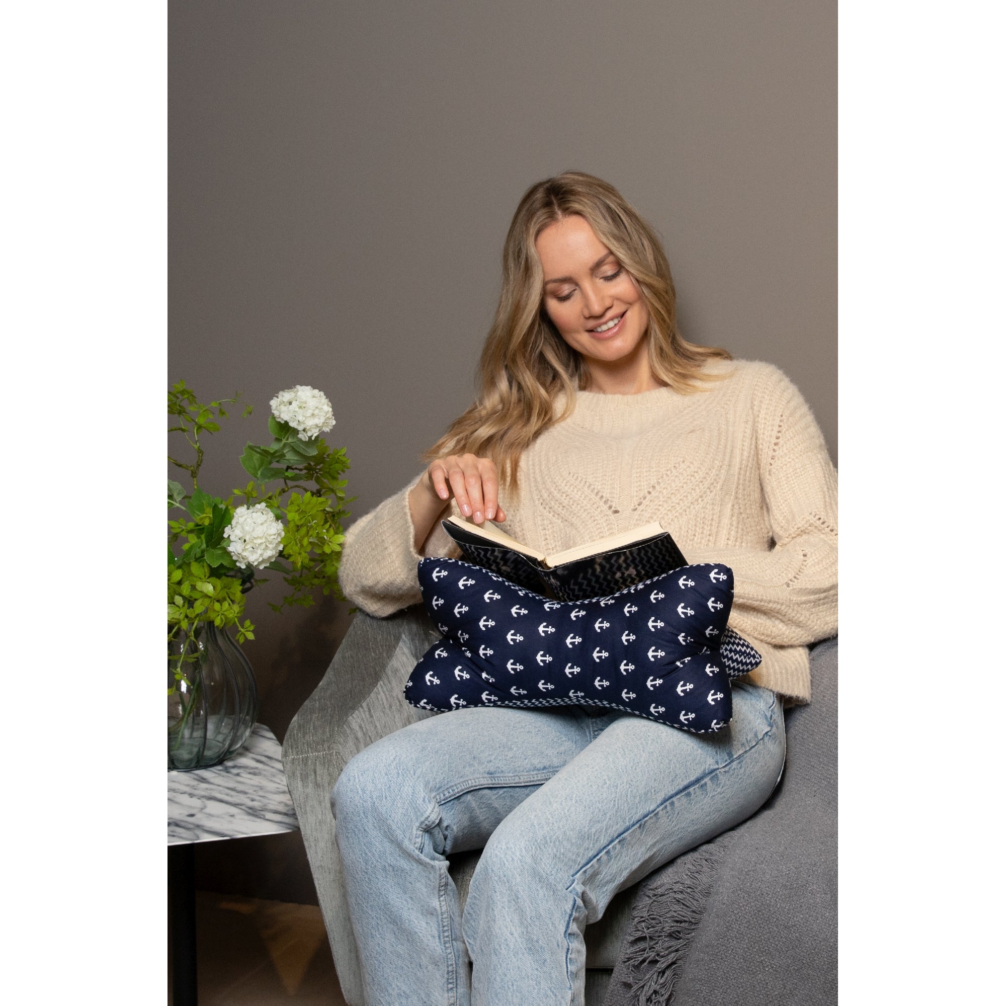 Leseknochen 40x18cm Anker-Welle, Blau