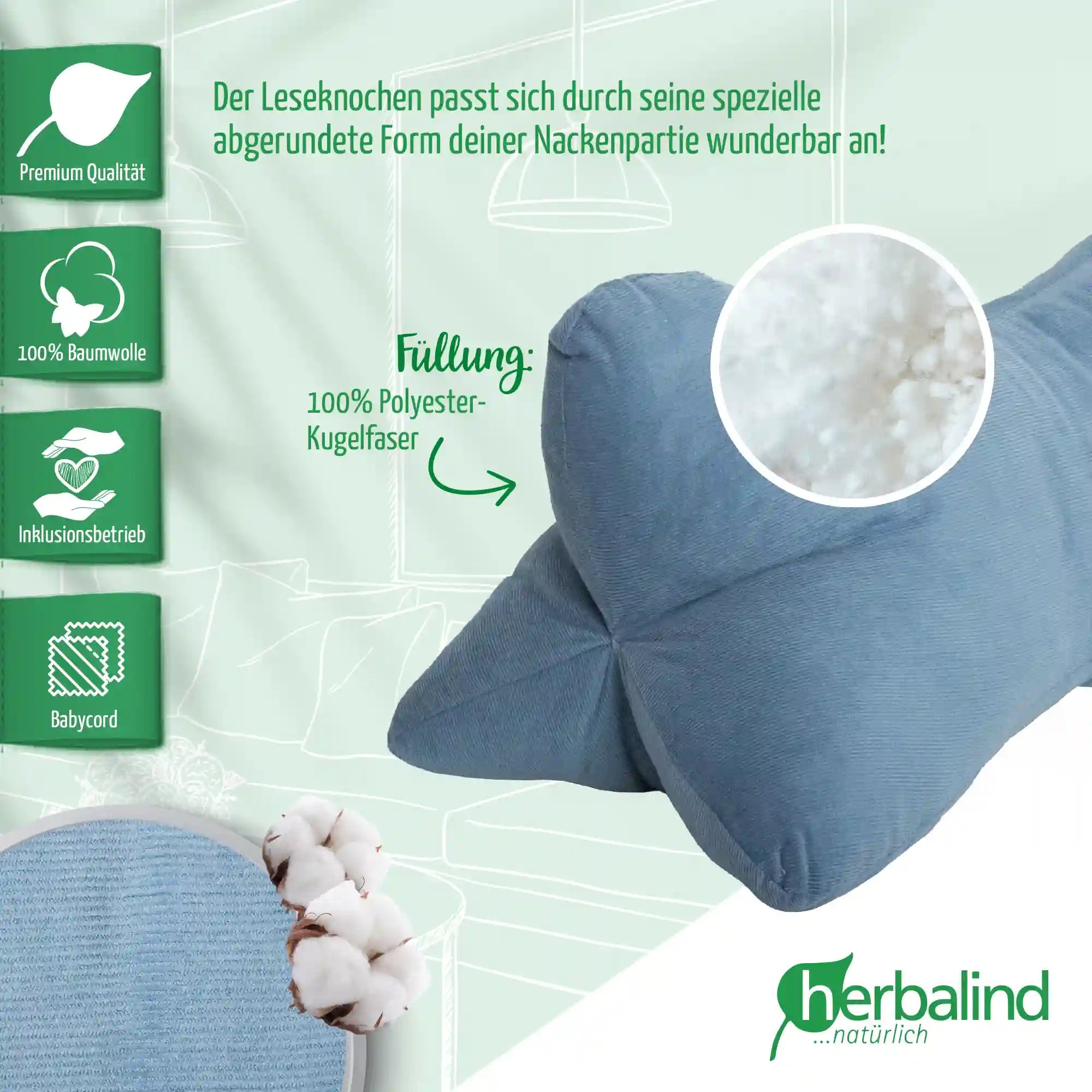 Leseknochen 40x18cm, Babycord Blau