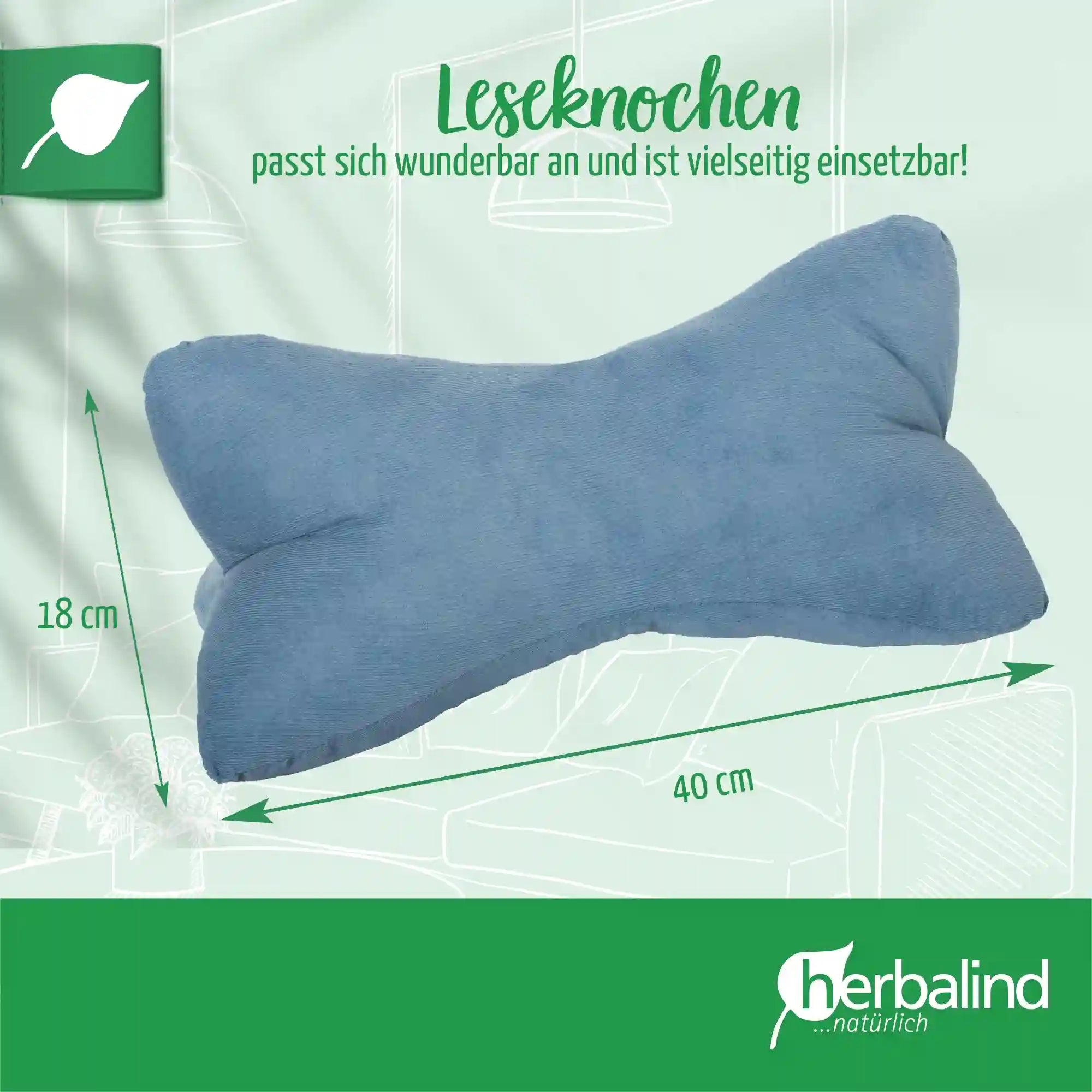 Leseknochen 40x18cm, Babycord Blau