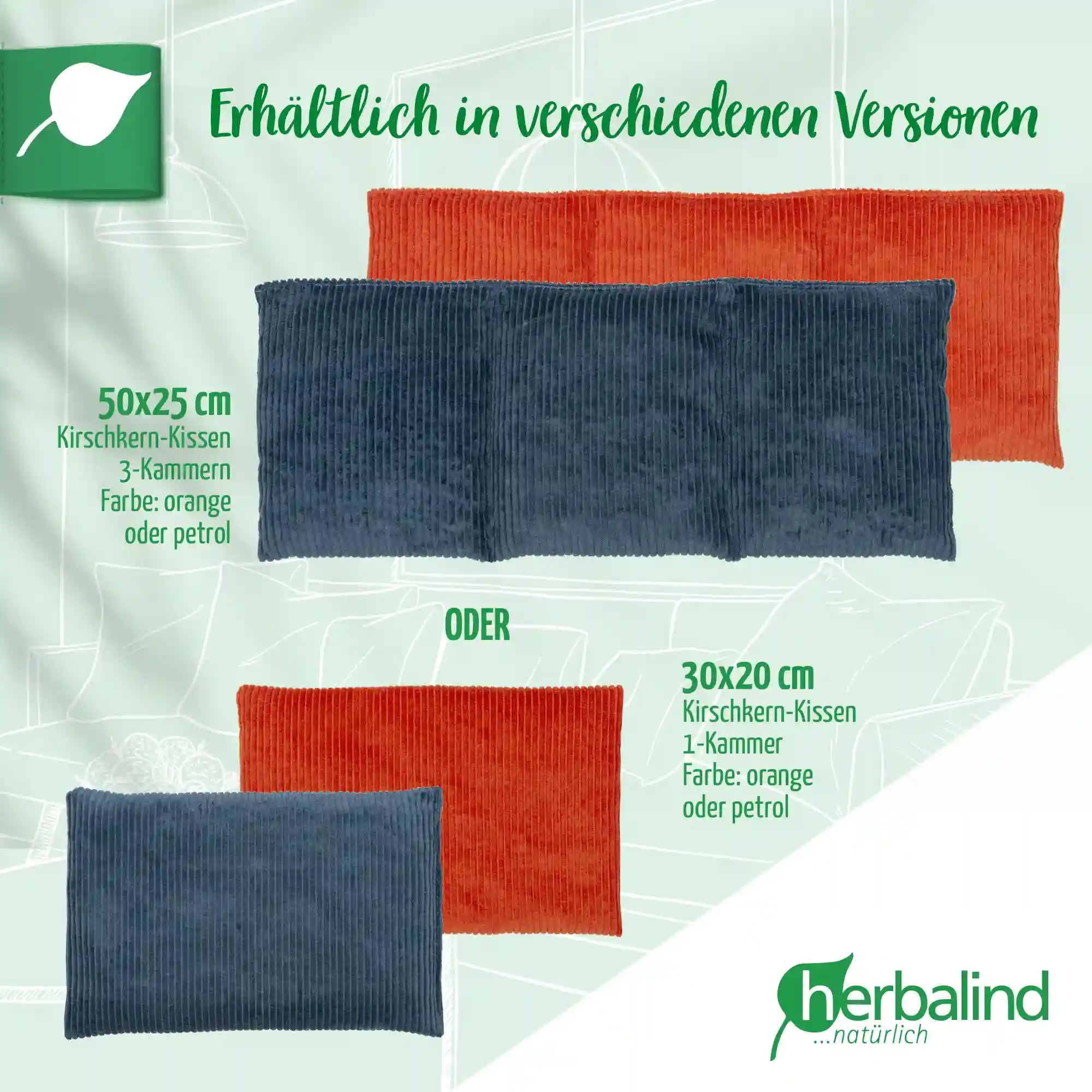 Warmekissen, Cord petrol, Kirschkerne, 50x20cm, 2095_6
