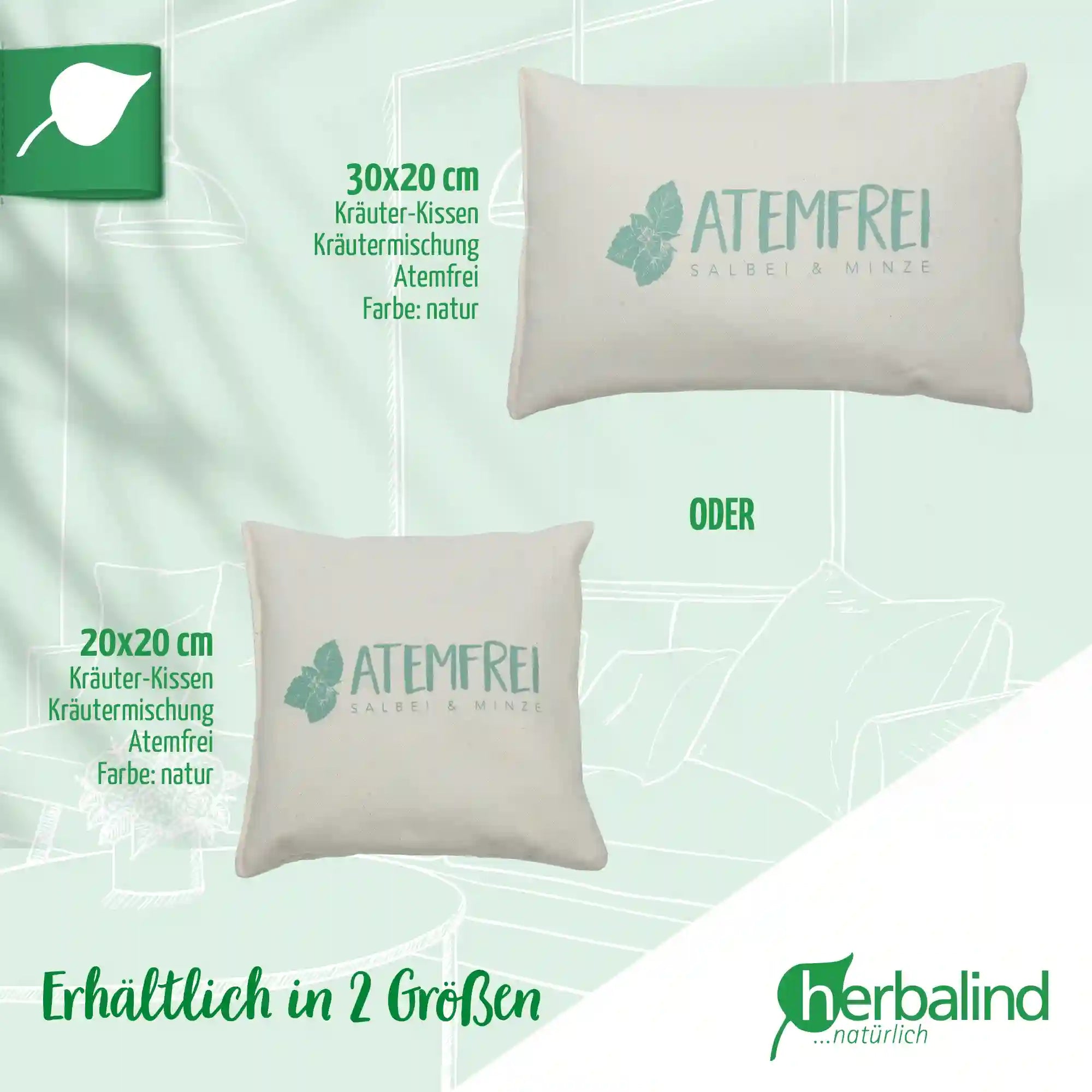 Kraeuterkissen, Atemfrei, natur, Salbei-Minze, 20x20cm, 5053_5