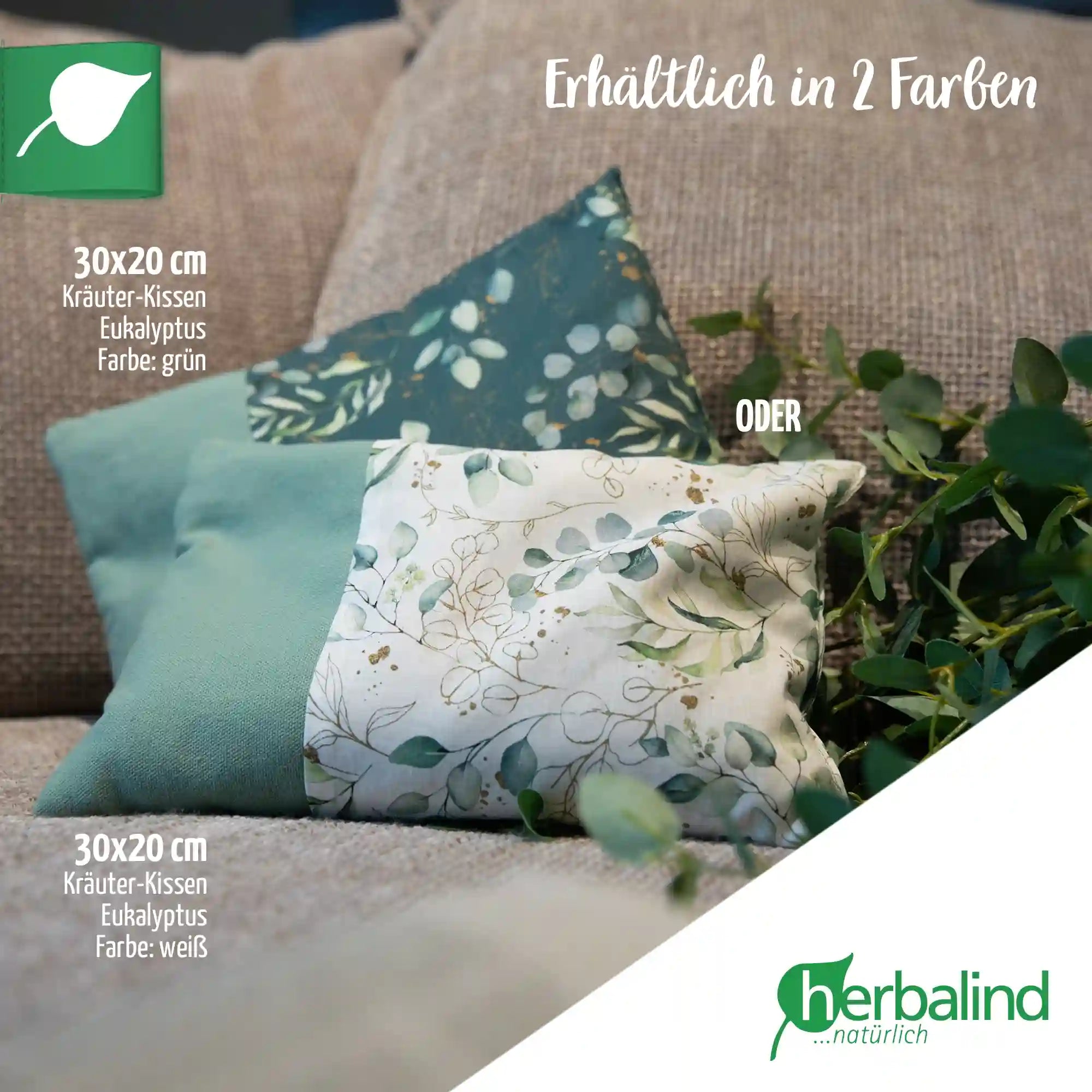 Kraeuterkissen, Eukalyptus, weiss, Kraeutermischung, 20x30cm, 5113_5